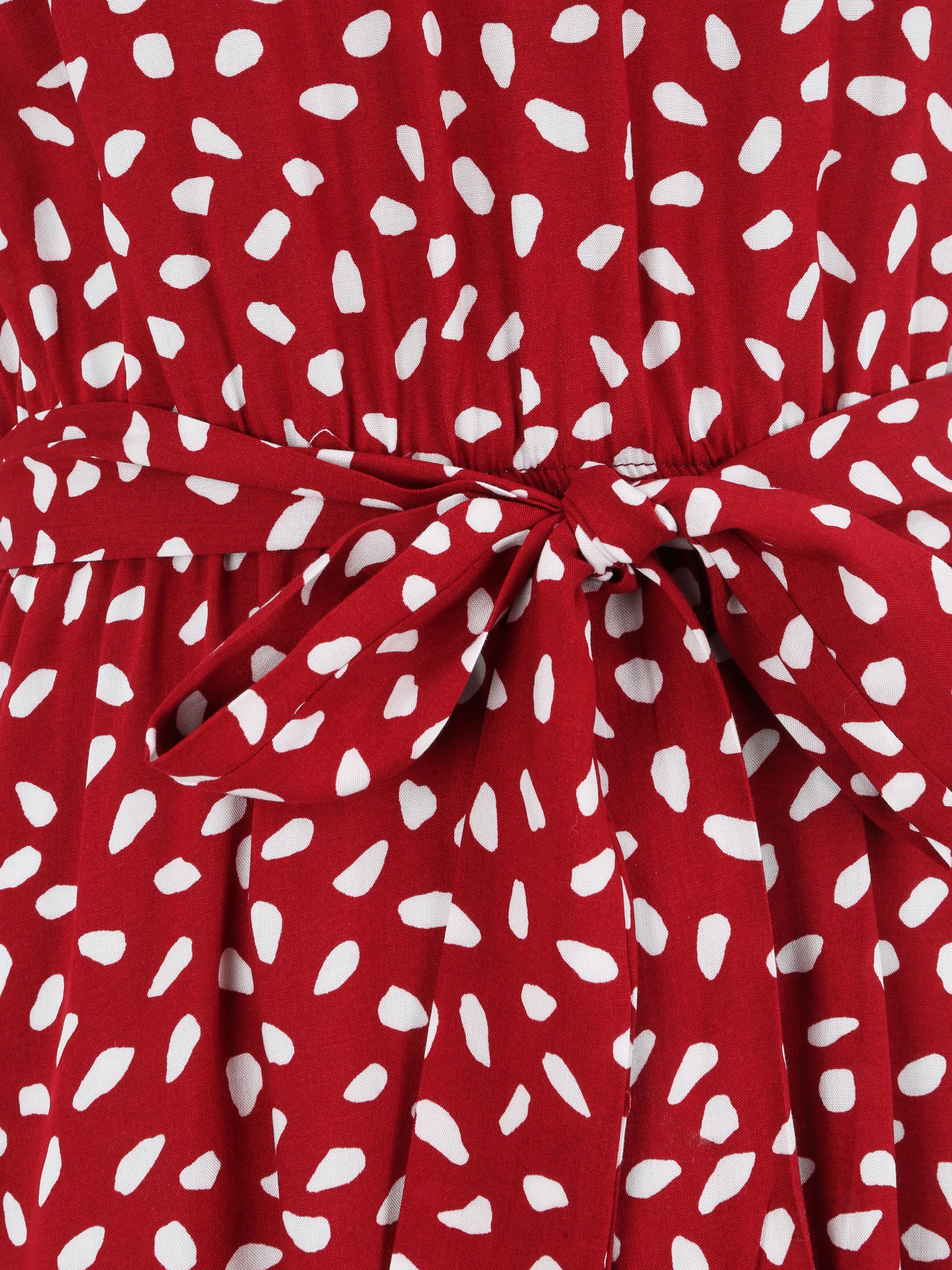 Getailleerde jurk met gespikkelde print - Rood - Image 3