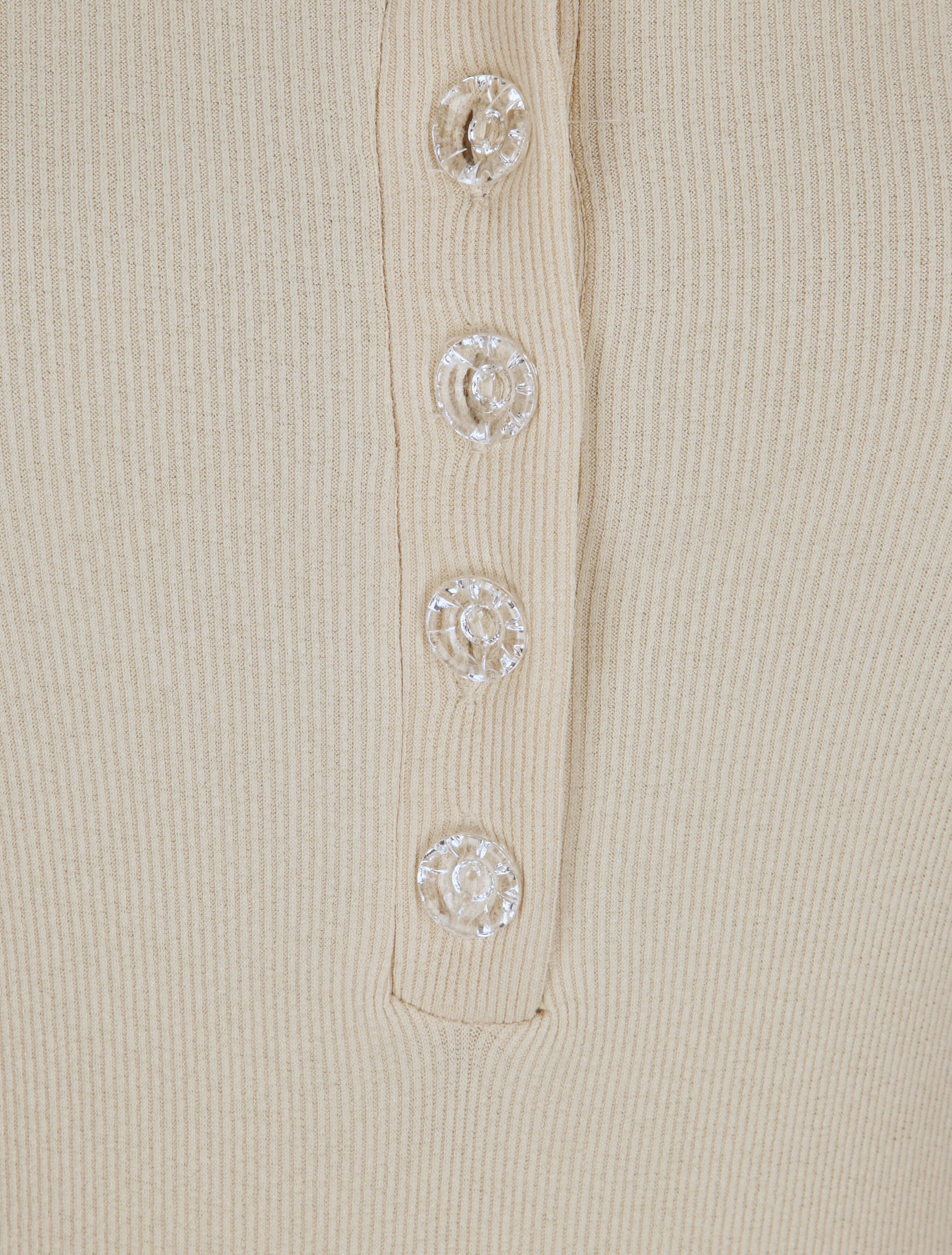 Getailleerd en geribbeld body met lange mouwen - Beige - Image 3
