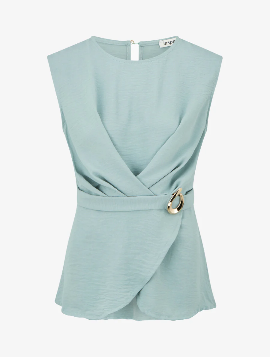 Getailleerd top met decoratieve gesp - Lichtblauw