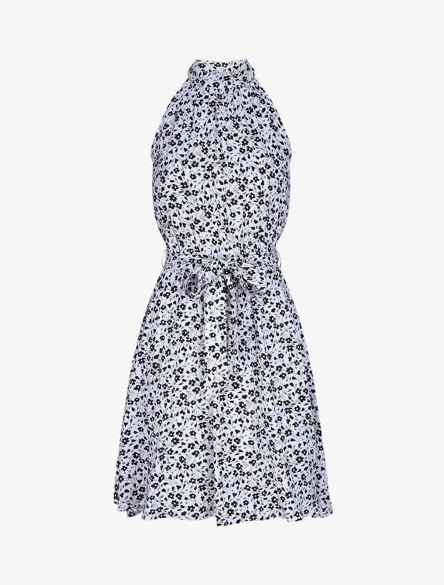 Getailleerde bloemenprint jurk met Amerikaanse kraag - Wit