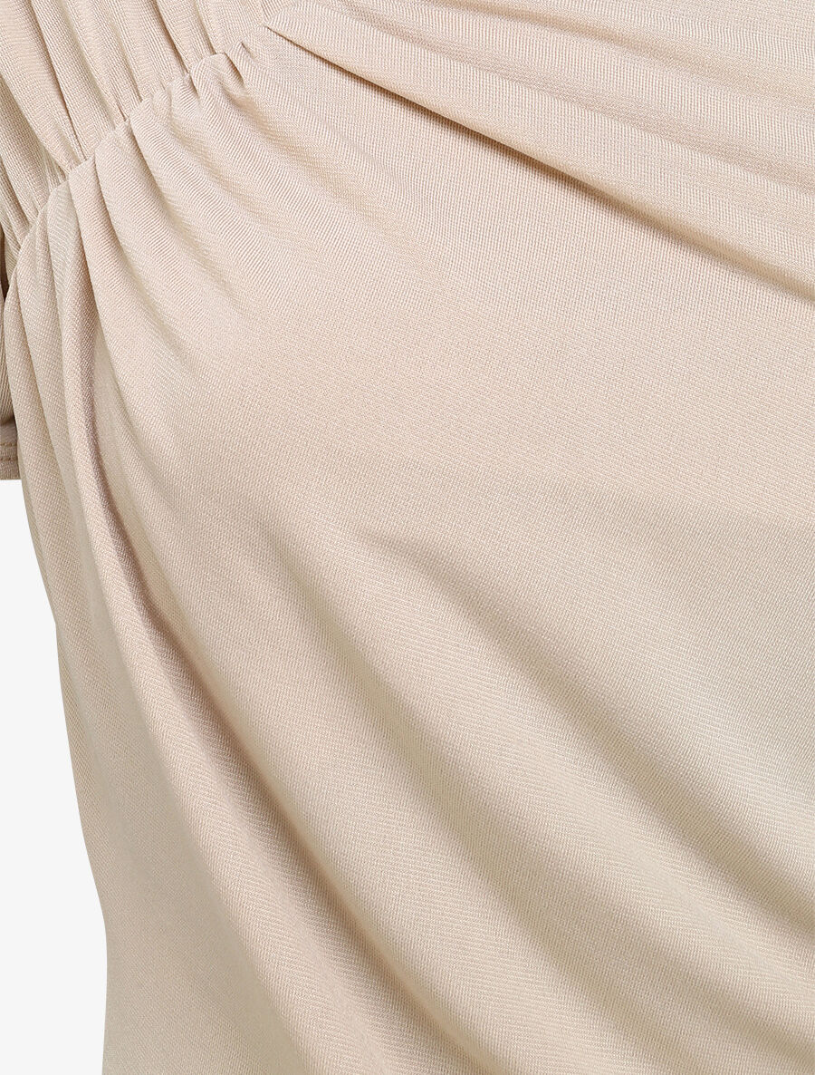 Getailleerde eenkleurige body met asymmetrische kraag - Beige - Image 3