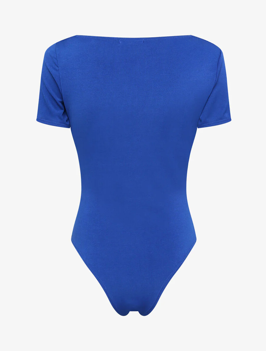 Getailleerde eenkleurige body met asymmetrische kraag - Elektrisch blauw - Image 2