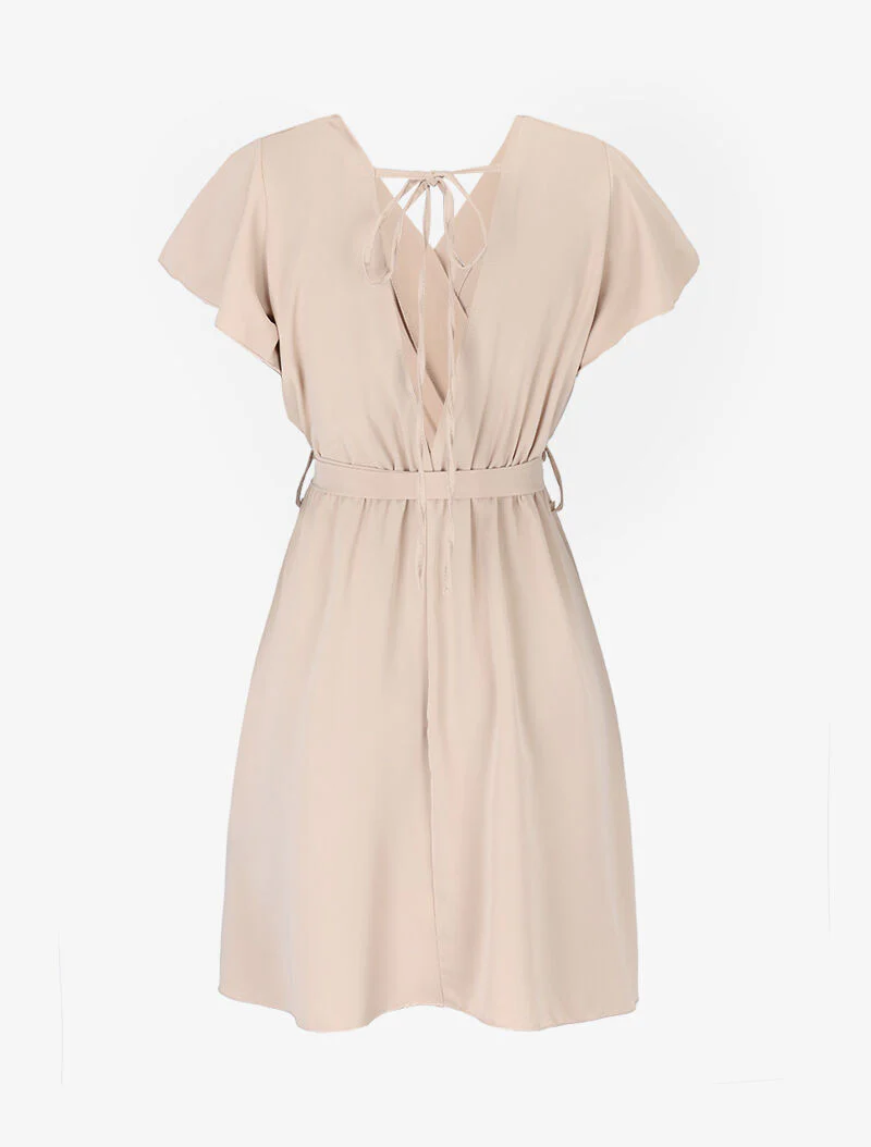 Getailleerde jurk met volant schouders - Beige - Image 2