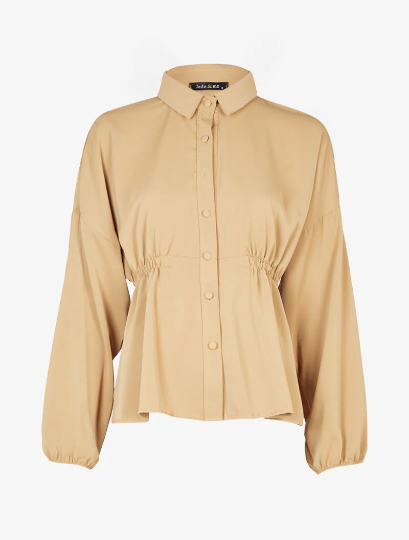 Getailleerde vloeiende blouse met kimono-stijl mouwen - Beige