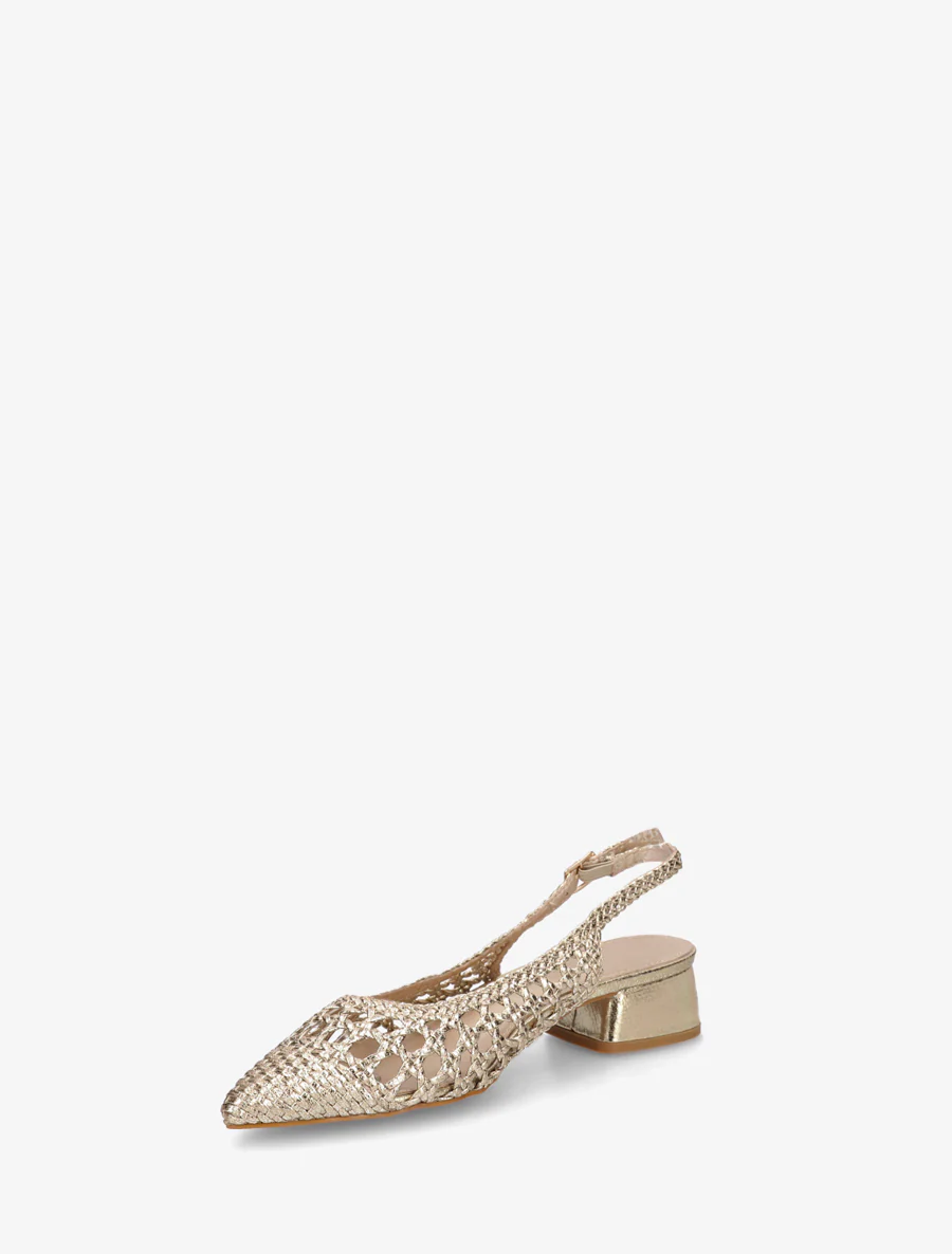 Gevlochten ballerina's met blokhak - Goud - Image 3
