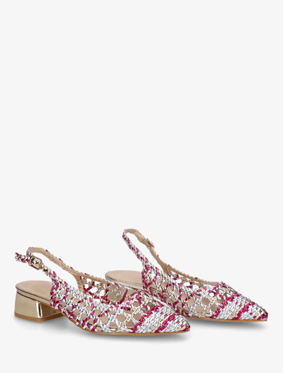 Gevlochten ballerina's met blokhak - Fuchsia - Image 4