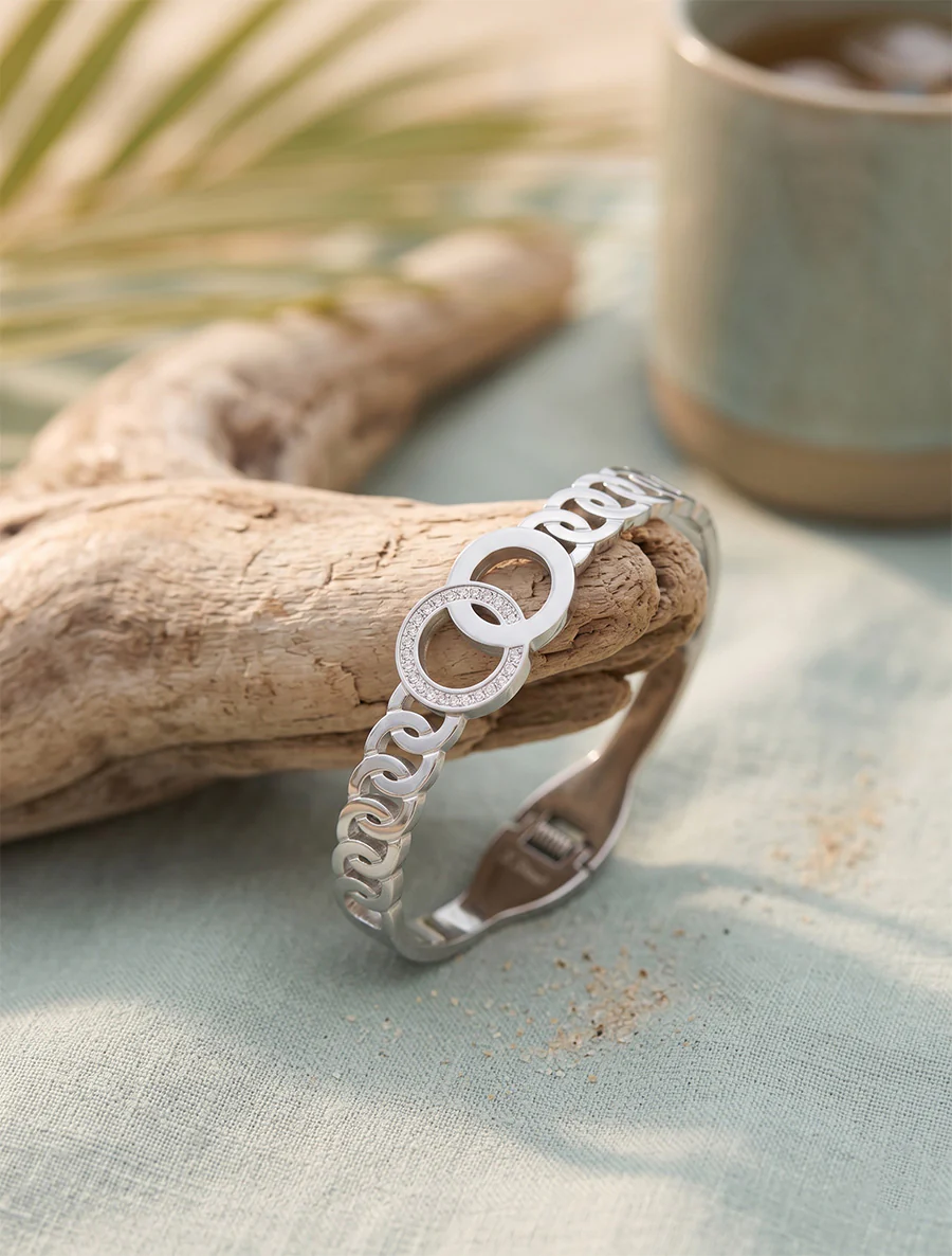 Gevlochten cirkelarmband met witte zirkonia's - Geld