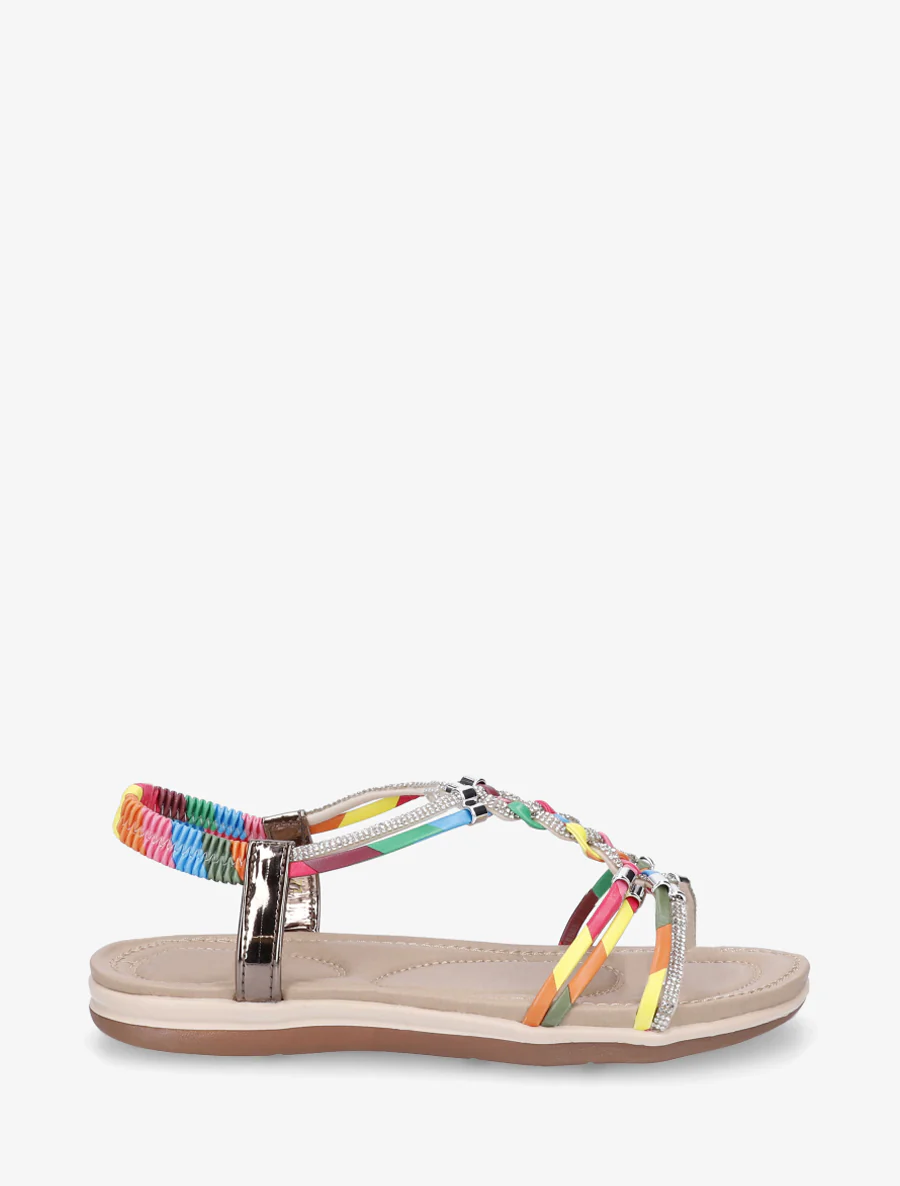 Gevlochten en met stras versierde sandalen. - Roos
