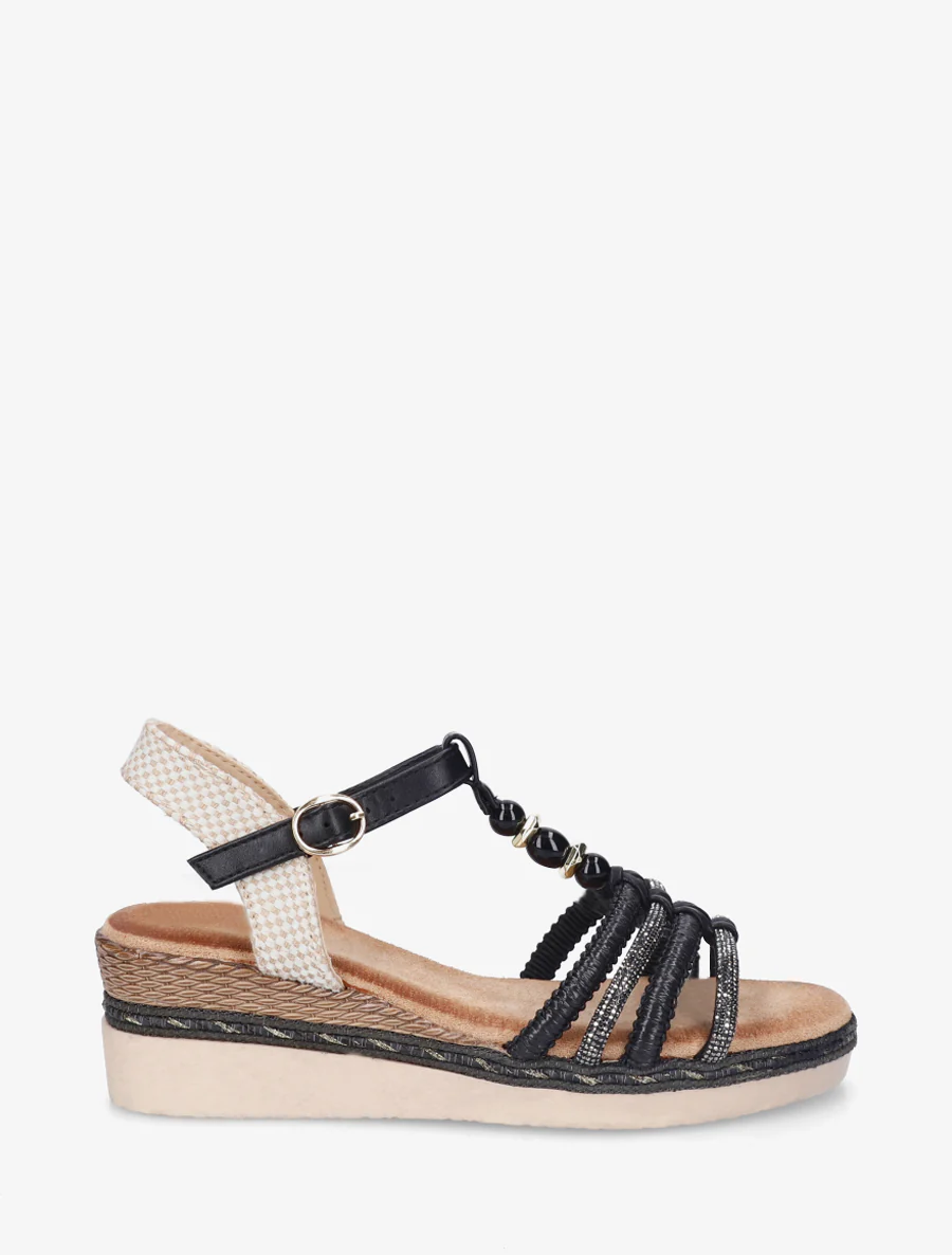Gevlochten en met strass versierde sandalen - Zwart