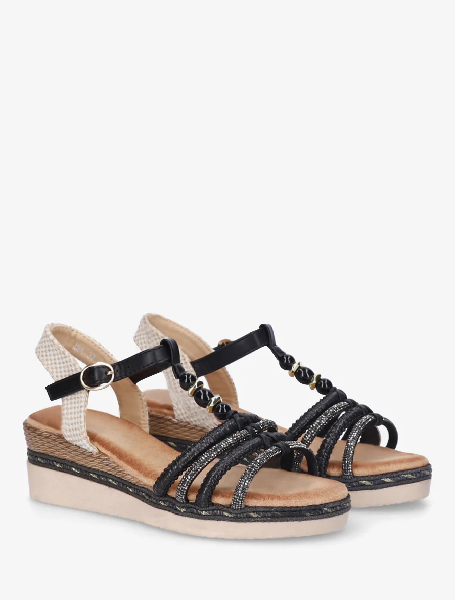 Gevlochten en met strass versierde sandalen - Zwart - Image 4