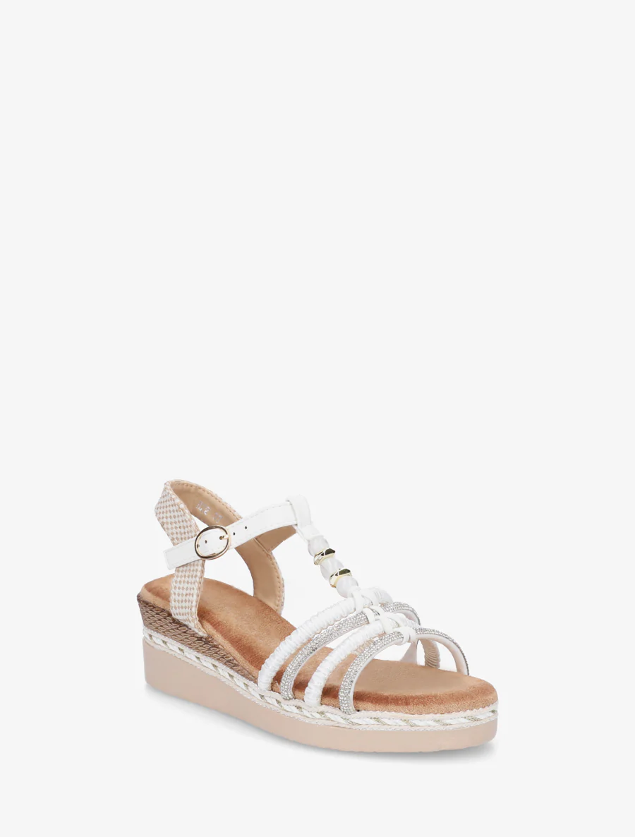 Gevlochten en met strass versierde sandalen - Wit - Image 2
