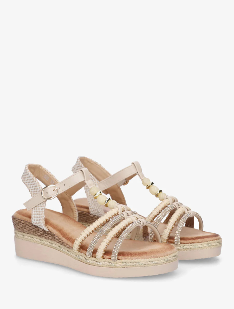 Gevlochten en met strass versierde sandalen - Beige - Image 4
