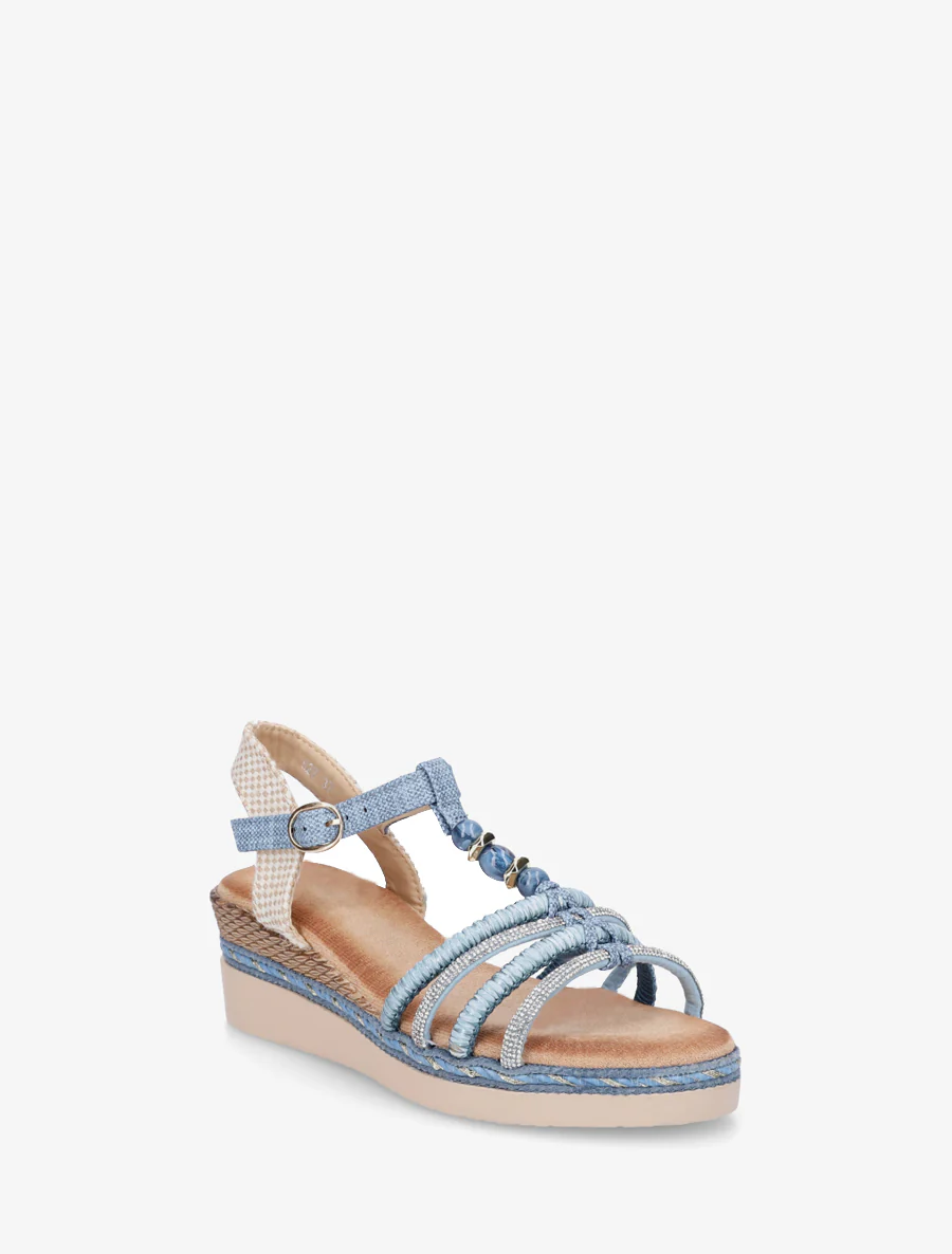 Gevlochten en met strass versierde sandalen - Blauw - Image 2