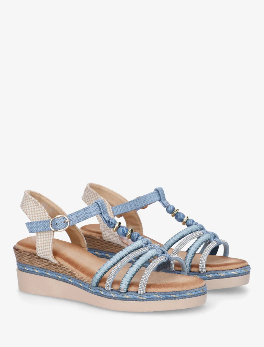 Gevlochten en met strass versierde sandalen - Blauw - Image 4