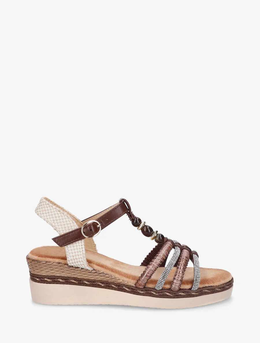 Gevlochten en met strass versierde sandalen - Bruin