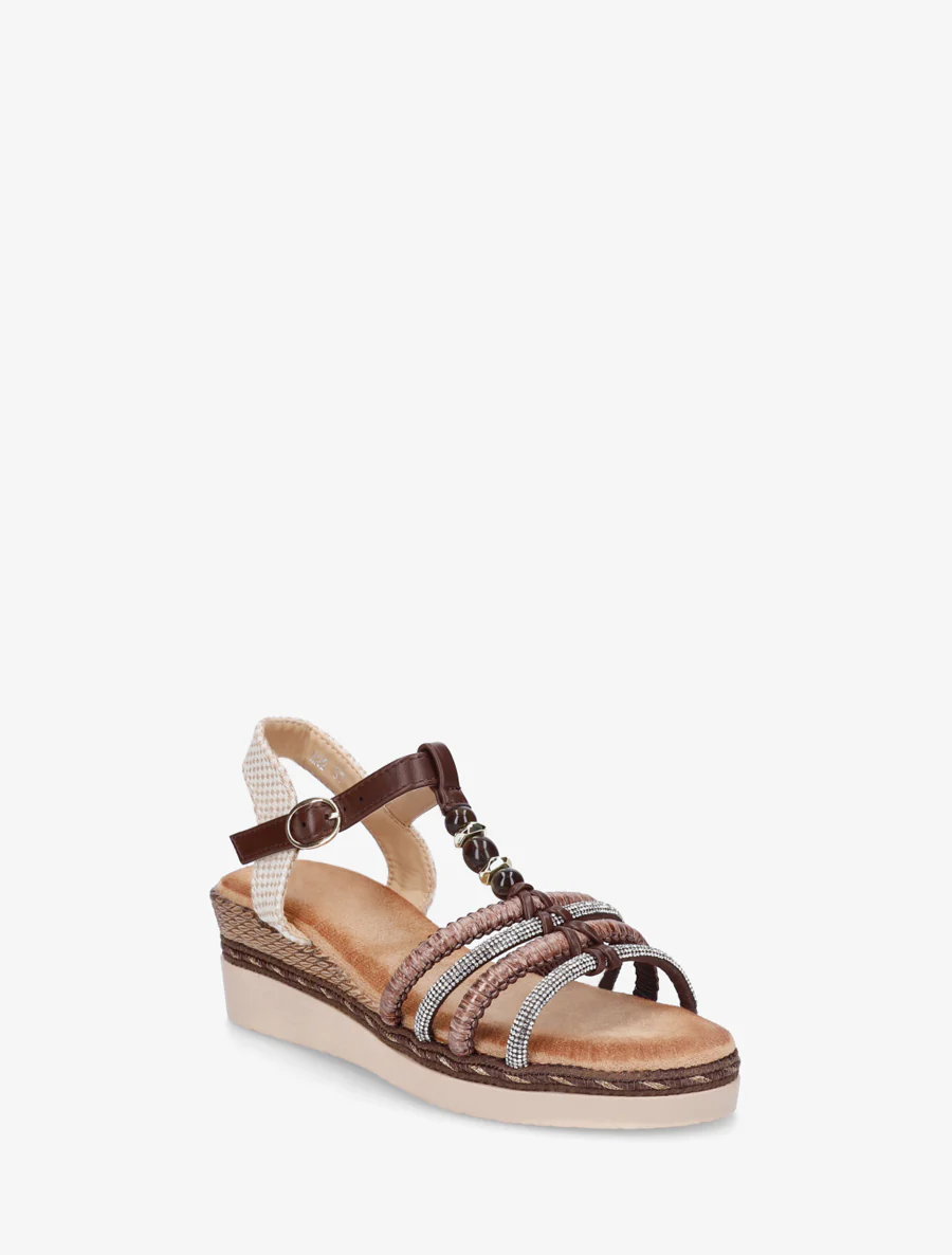 Gevlochten en met strass versierde sandalen - Bruin - Image 2