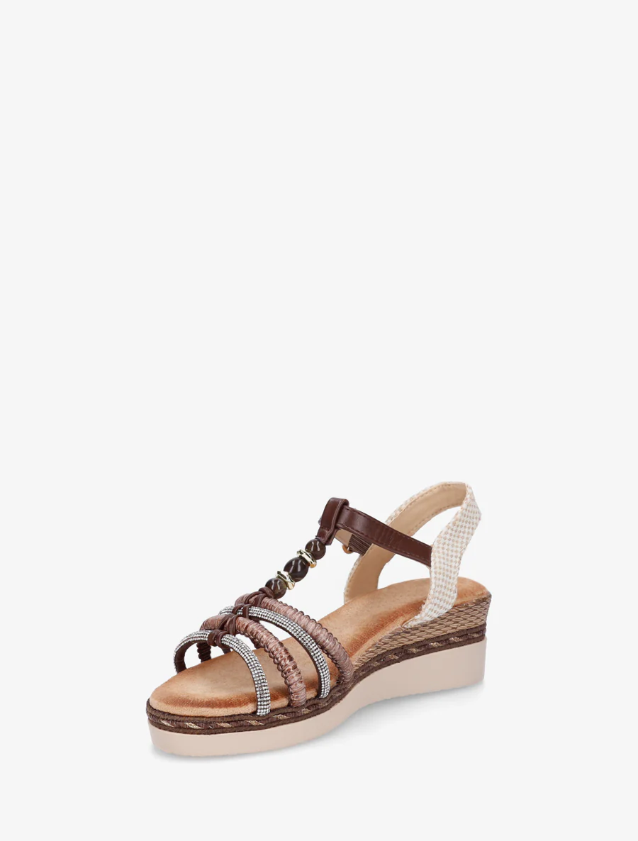 Gevlochten en met strass versierde sandalen - Bruin - Image 3
