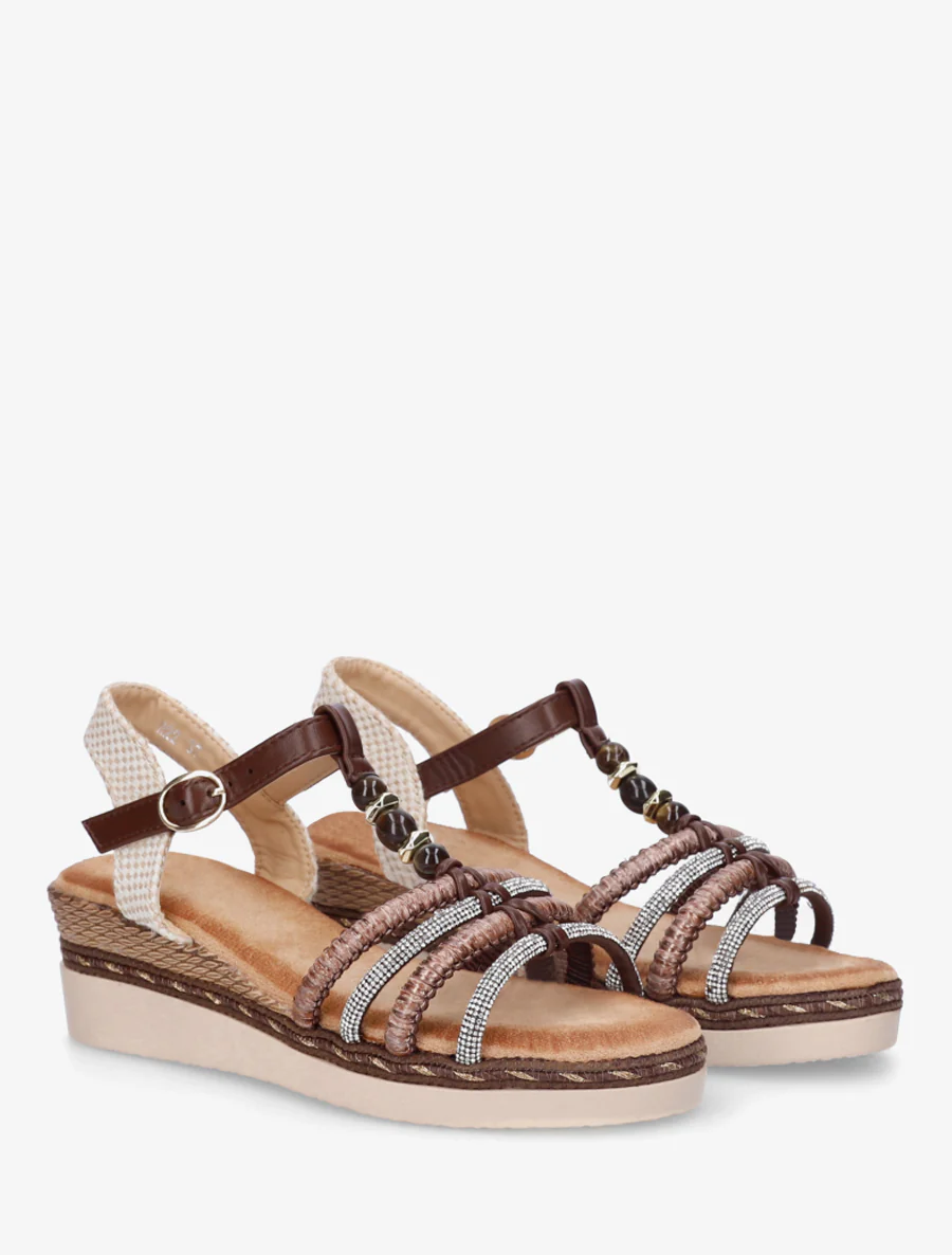 Gevlochten en met strass versierde sandalen - Bruin - Image 4
