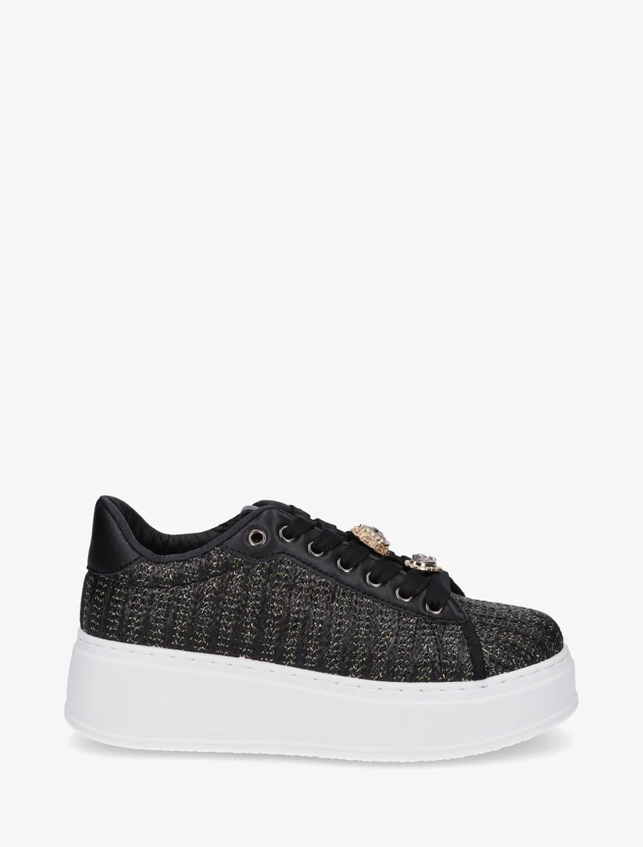 Gevlochten juten sneakers met iriserend detail. - Zwart
