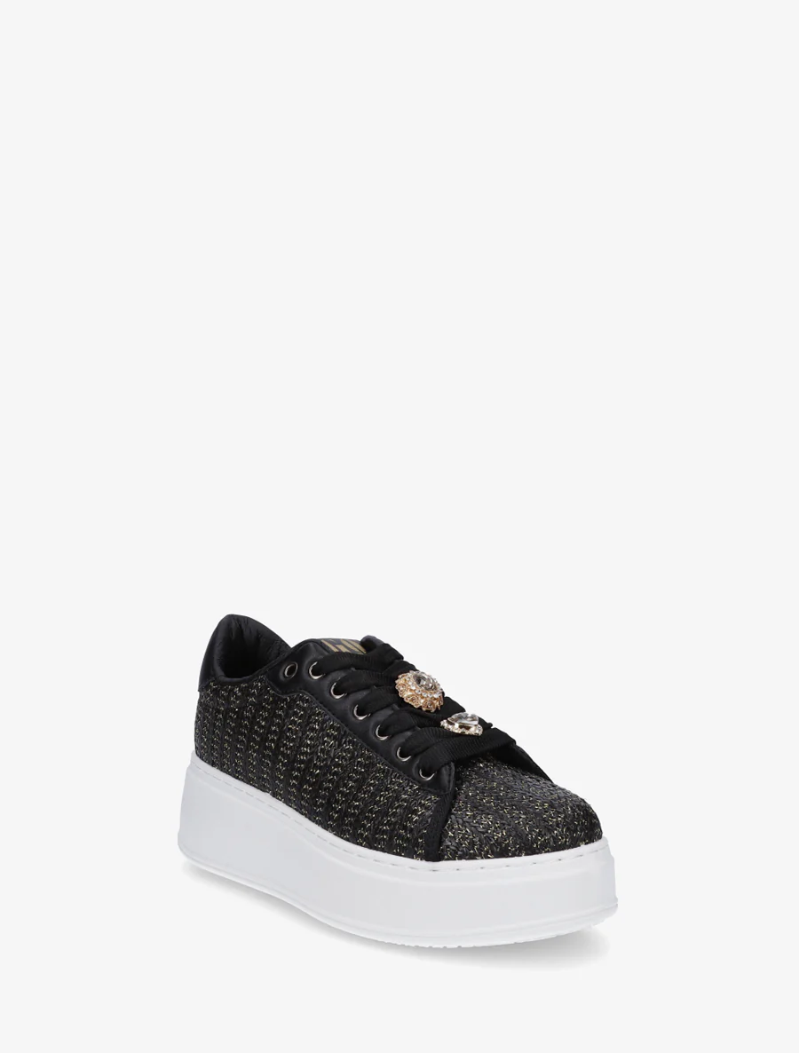Gevlochten juten sneakers met iriserend detail. - Zwart - Image 2
