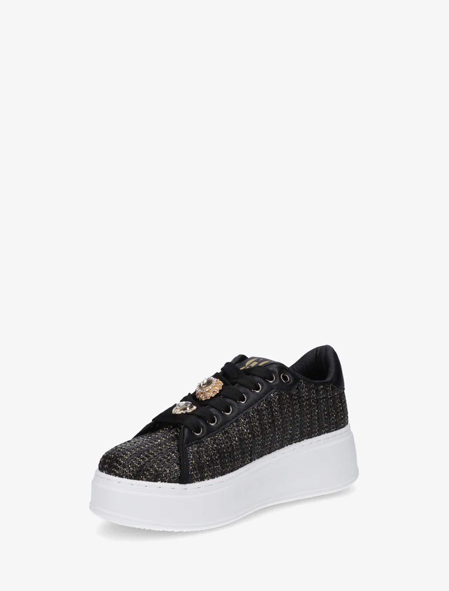 Gevlochten juten sneakers met iriserend detail. - Zwart - Image 3
