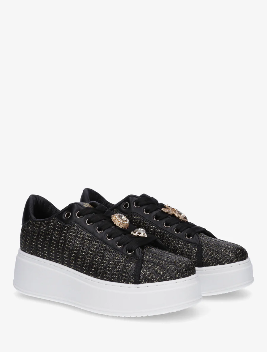 Gevlochten juten sneakers met iriserend detail. - Zwart - Image 4
