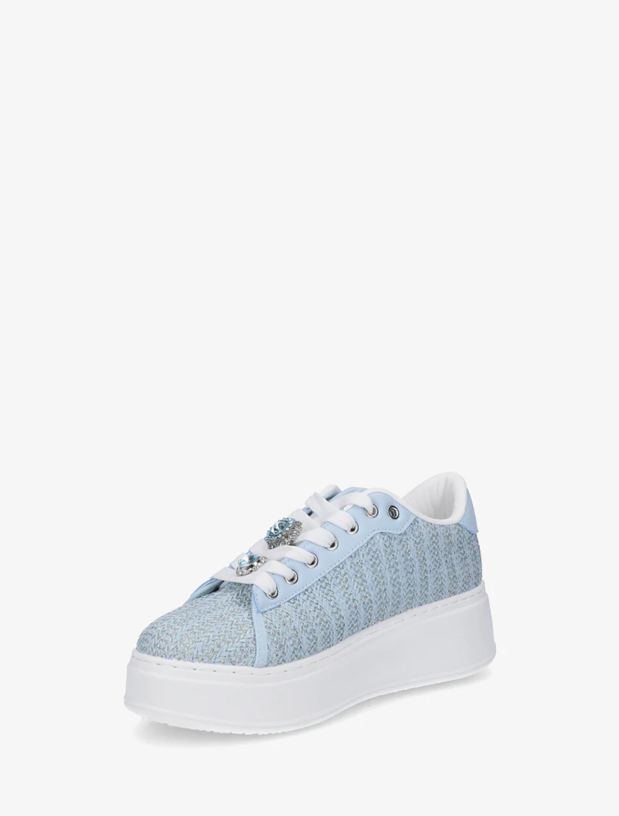 Gevlochten juten sneakers met iriserend detail. - Lichtblauw - Image 3