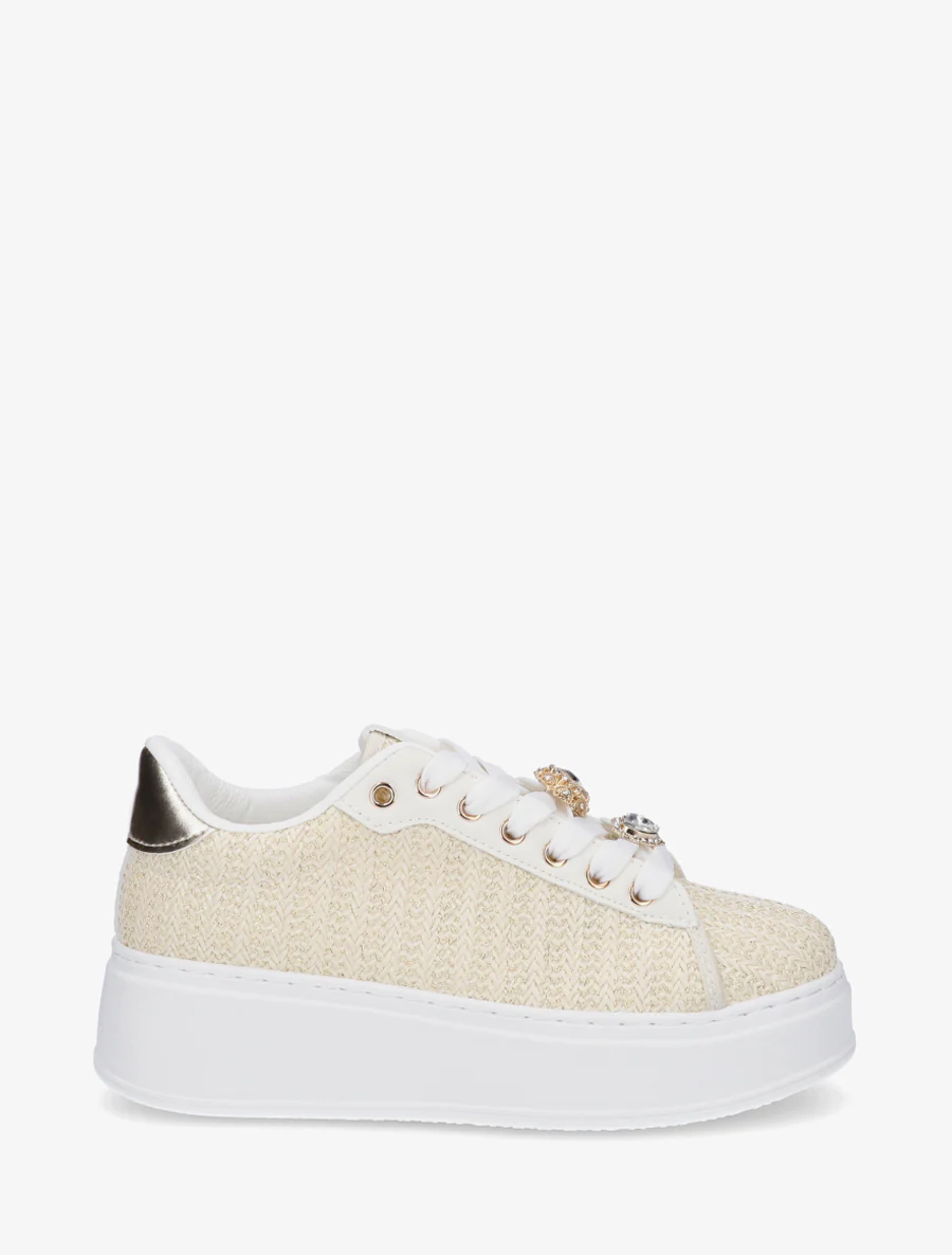 Gevlochten juten sneakers met iriserend detail. - Beige