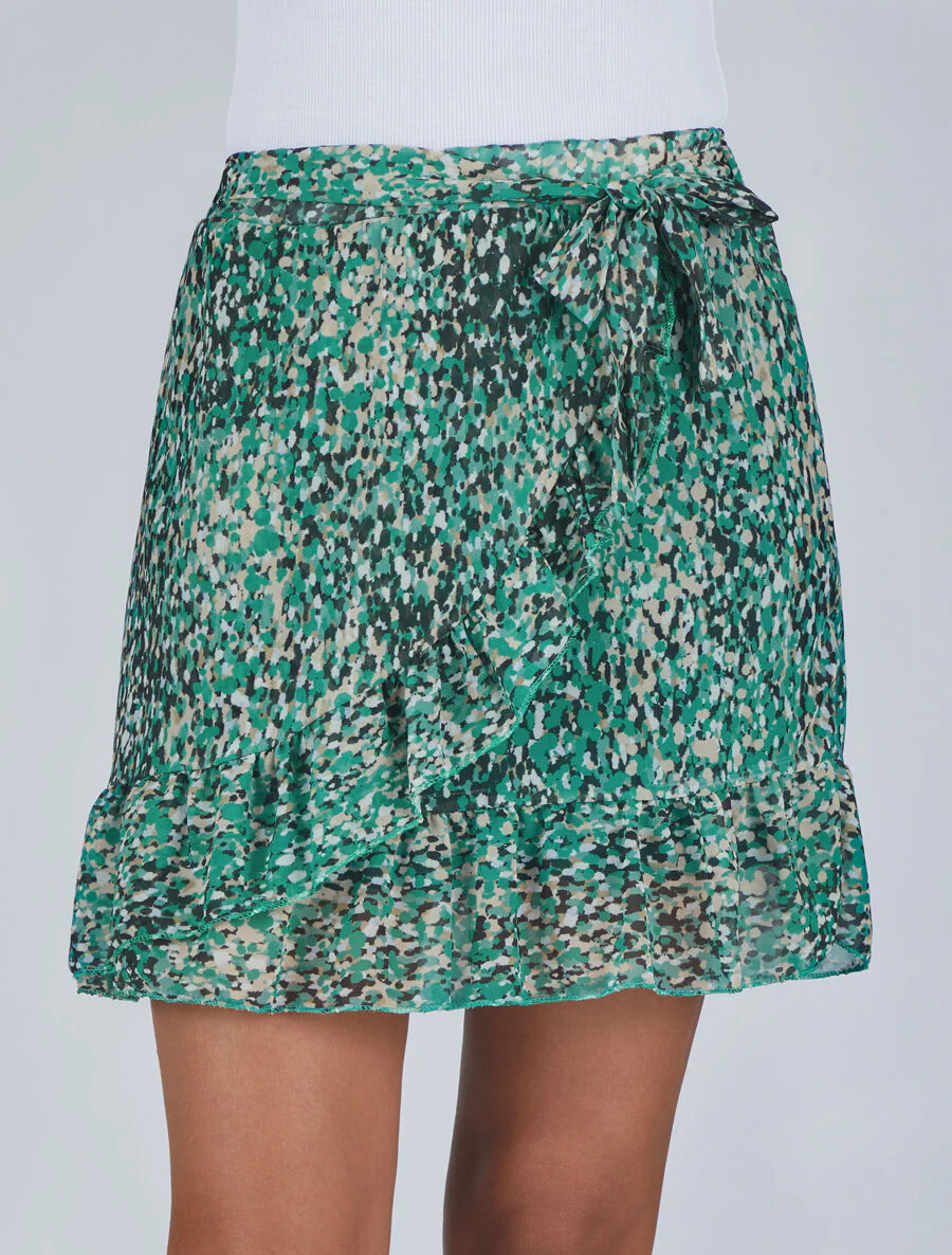 Gevlochten minirok met bloemenprint - Groen - Image 4