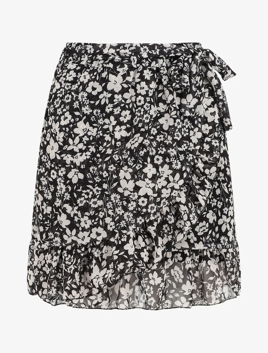 Gevlochten minirok met bloemenprint - zwart