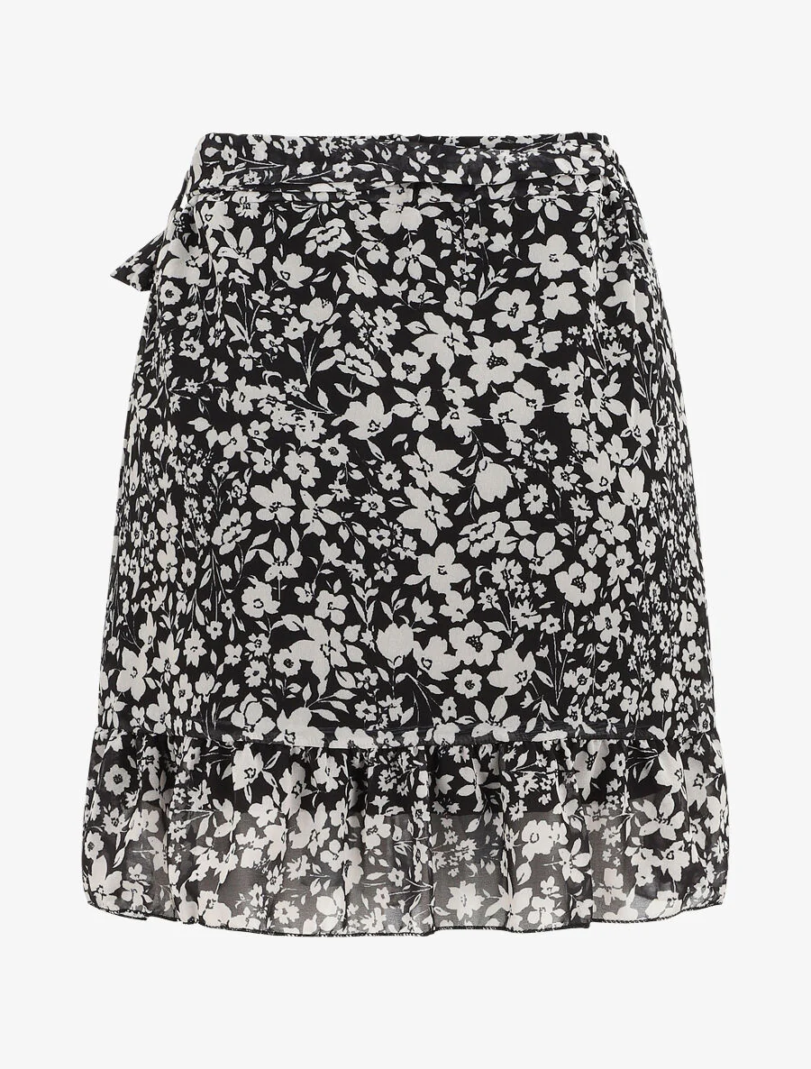 Gevlochten minirok met bloemenprint - zwart - Image 2