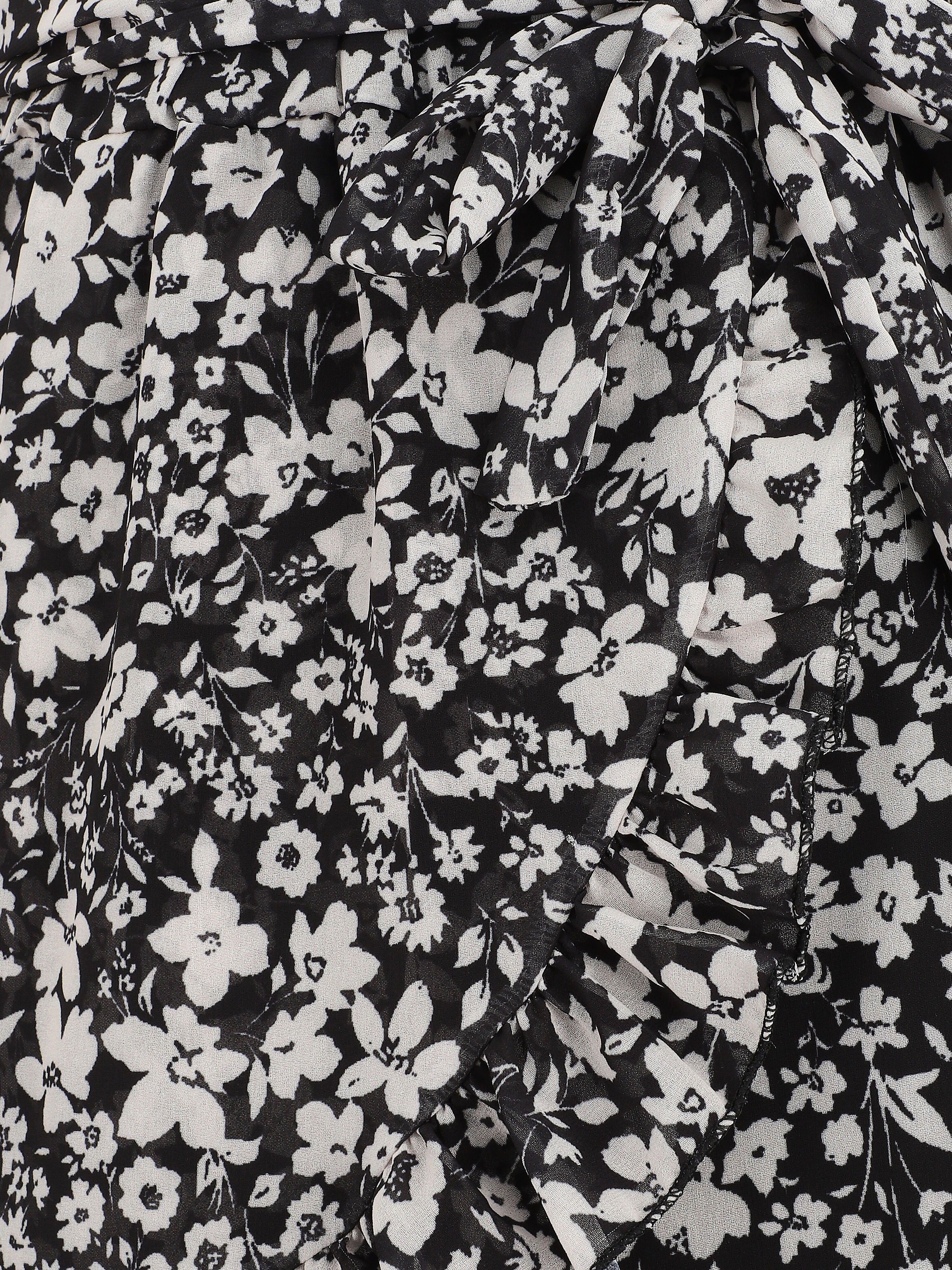 Gevlochten minirok met bloemenprint - zwart - Image 3