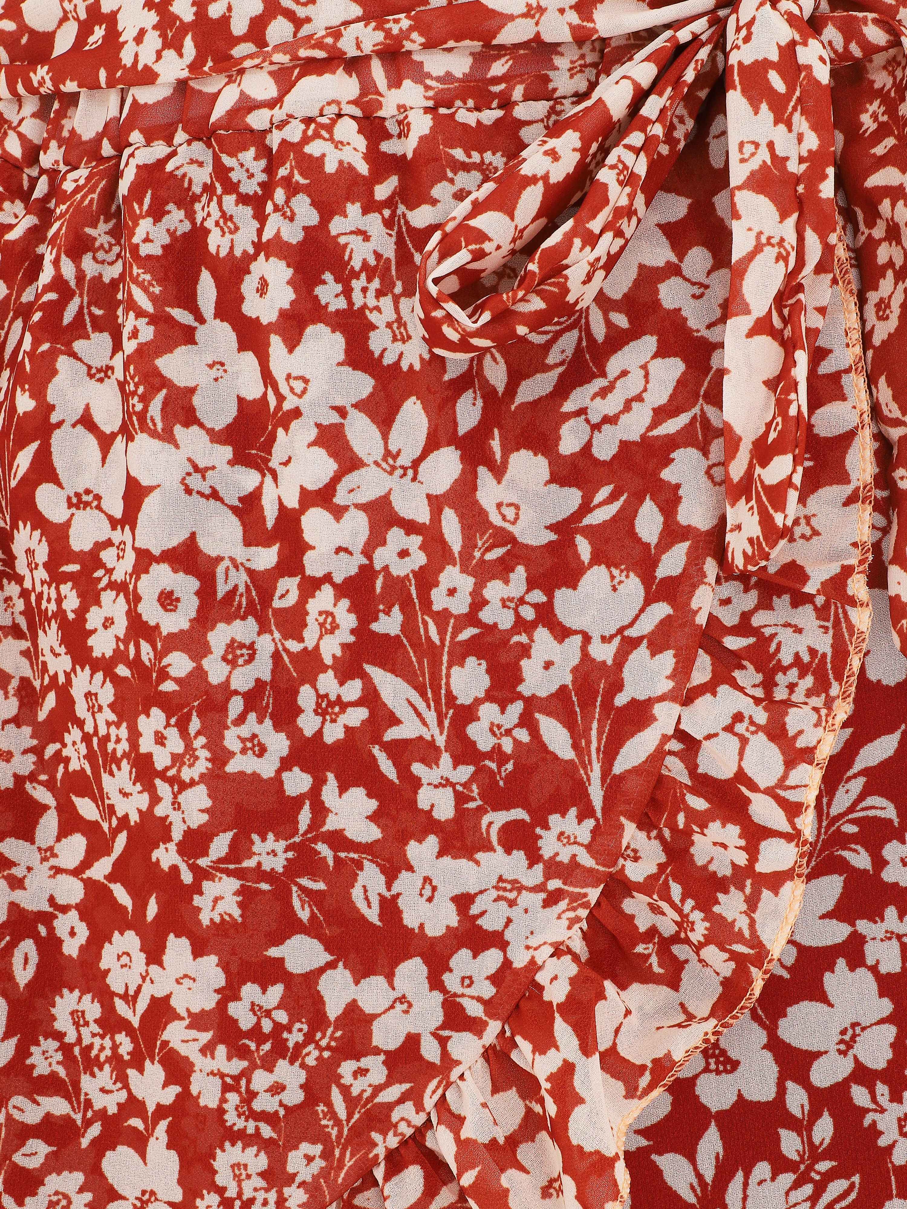 Gevlochten minirok met bloemenprint - Roest - Image 3