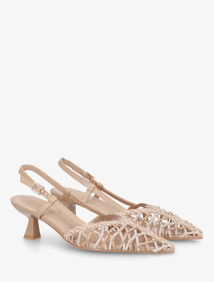 Gevlochten pumps van imitatieleer - Beige - Image 4