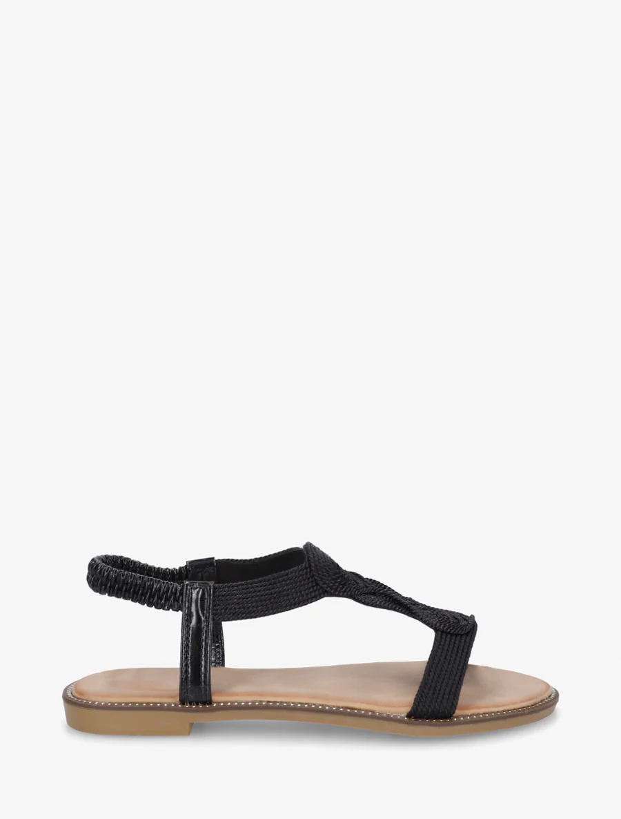 Gevlochten sandalen met elastische enkelband. - Zwart