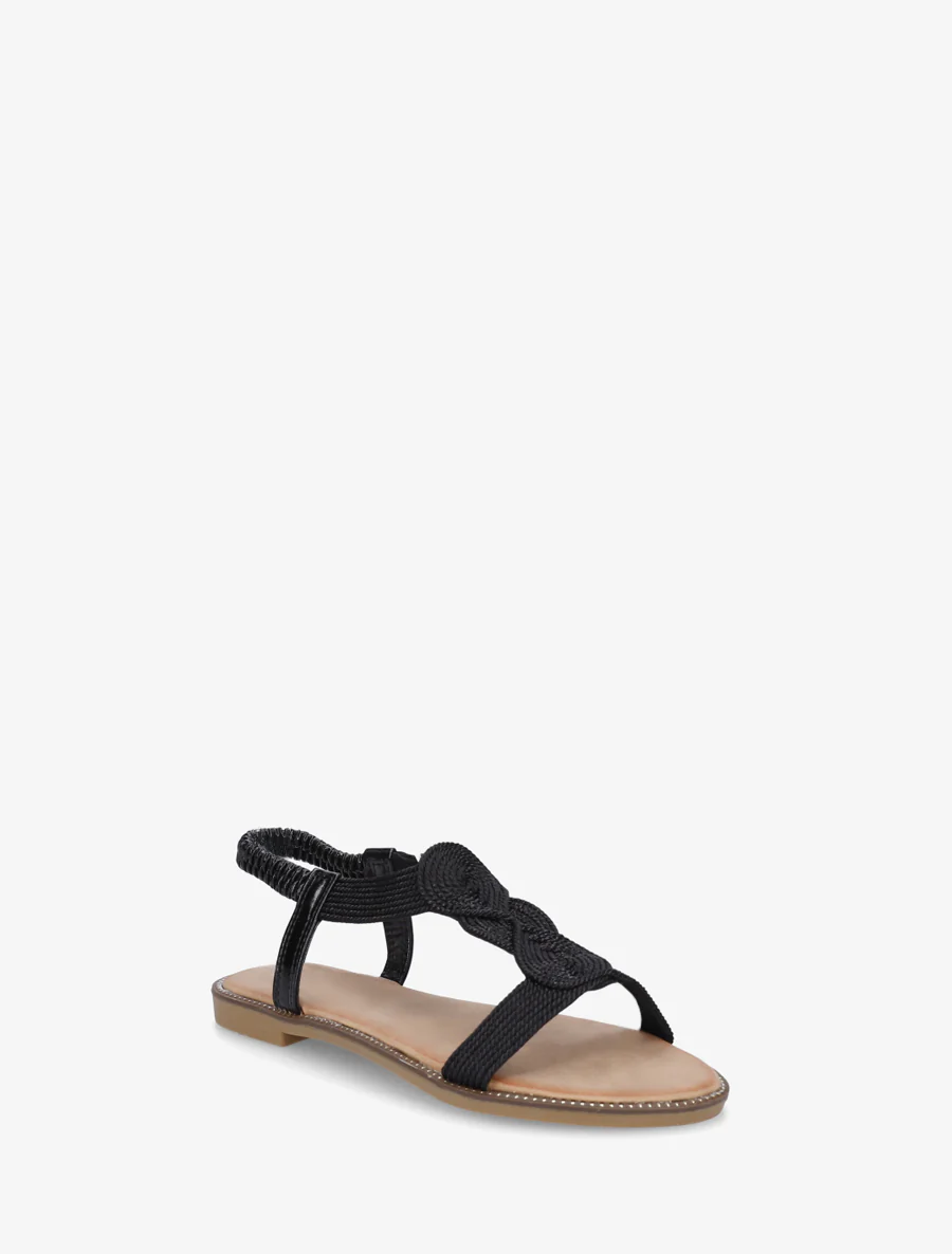Gevlochten sandalen met elastische enkelband. - Zwart - Image 2
