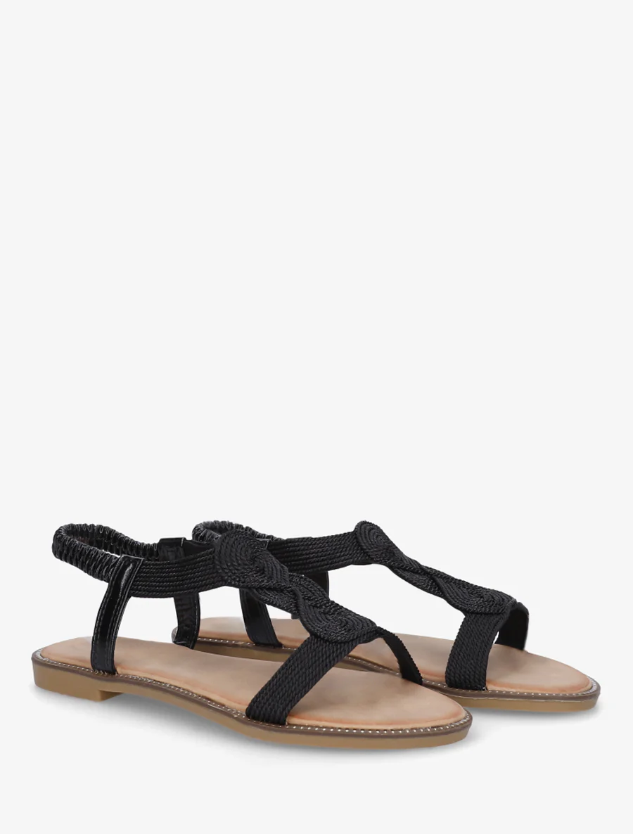 Gevlochten sandalen met elastische enkelband. - Zwart - Image 4