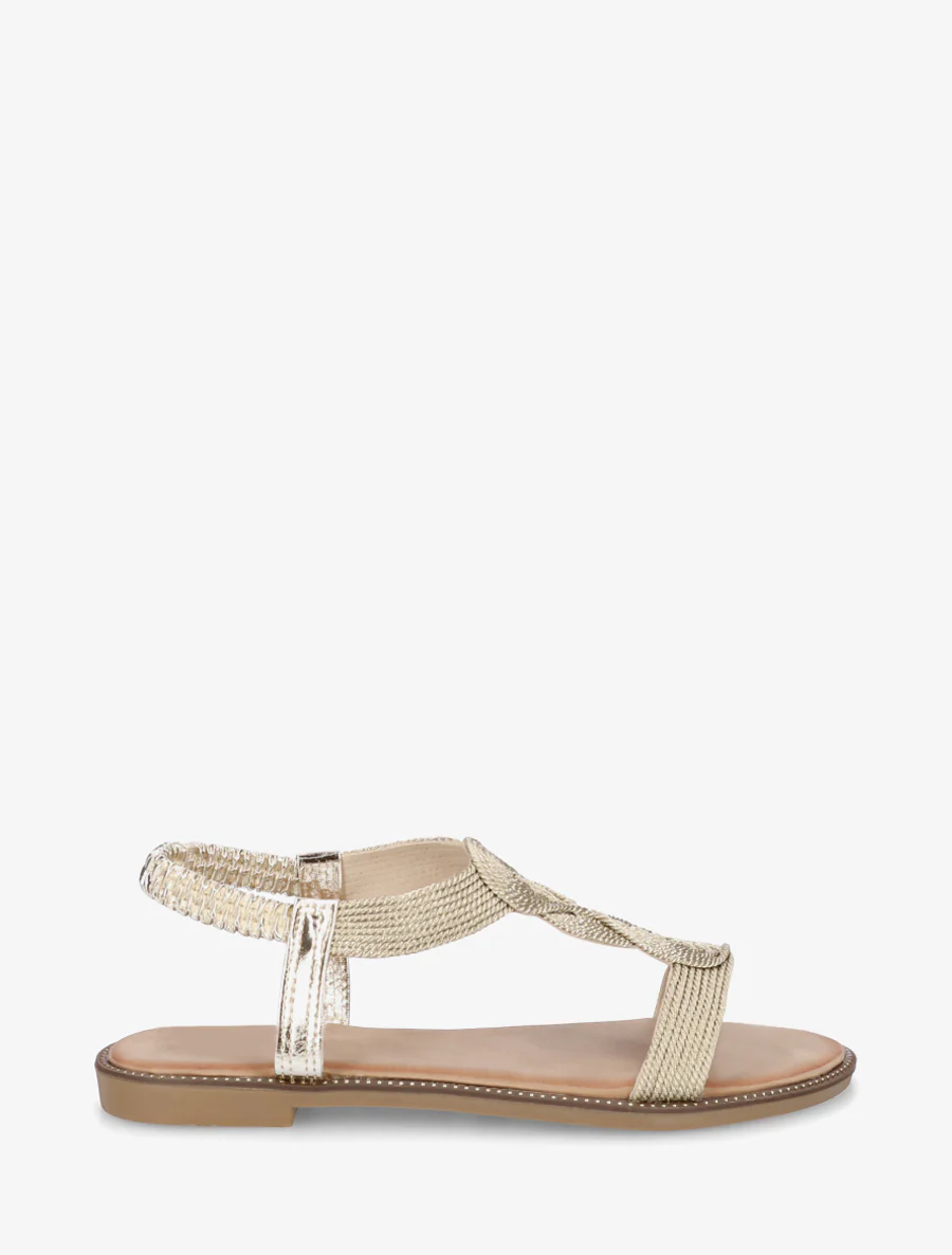 Gevlochten sandalen met elastische enkelband. - Goud