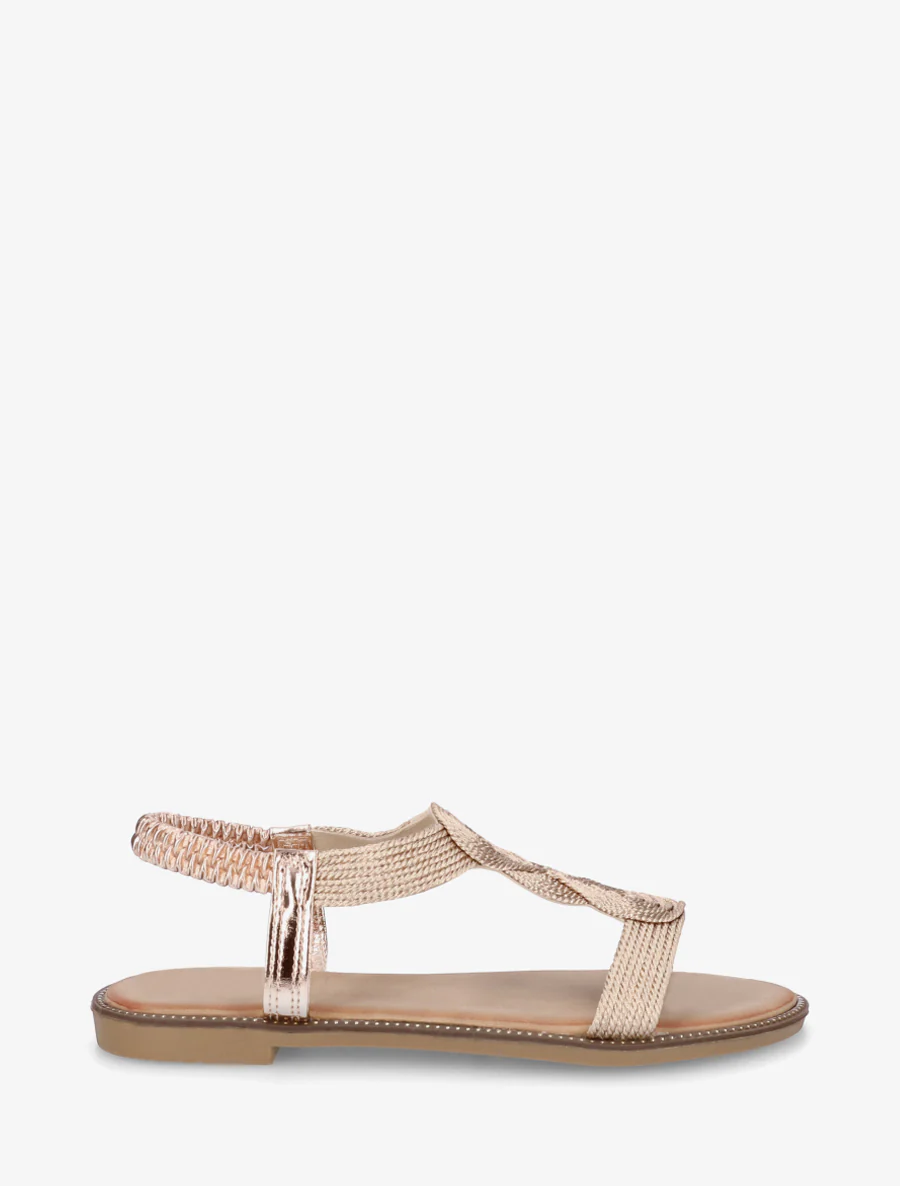 Gevlochten sandalen met elastische enkelband. - Roségoud