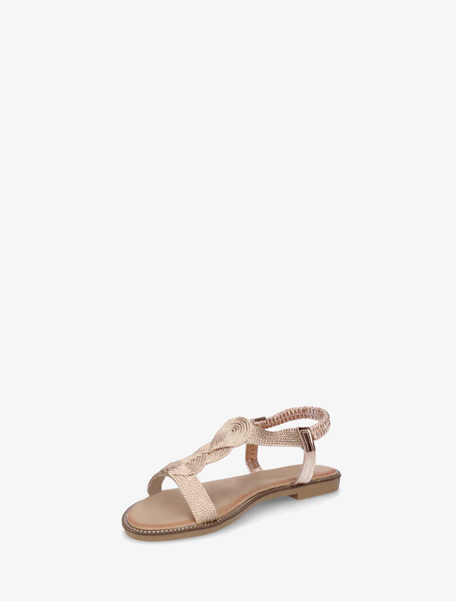 Gevlochten sandalen met elastische enkelband. - Roségoud - Image 3
