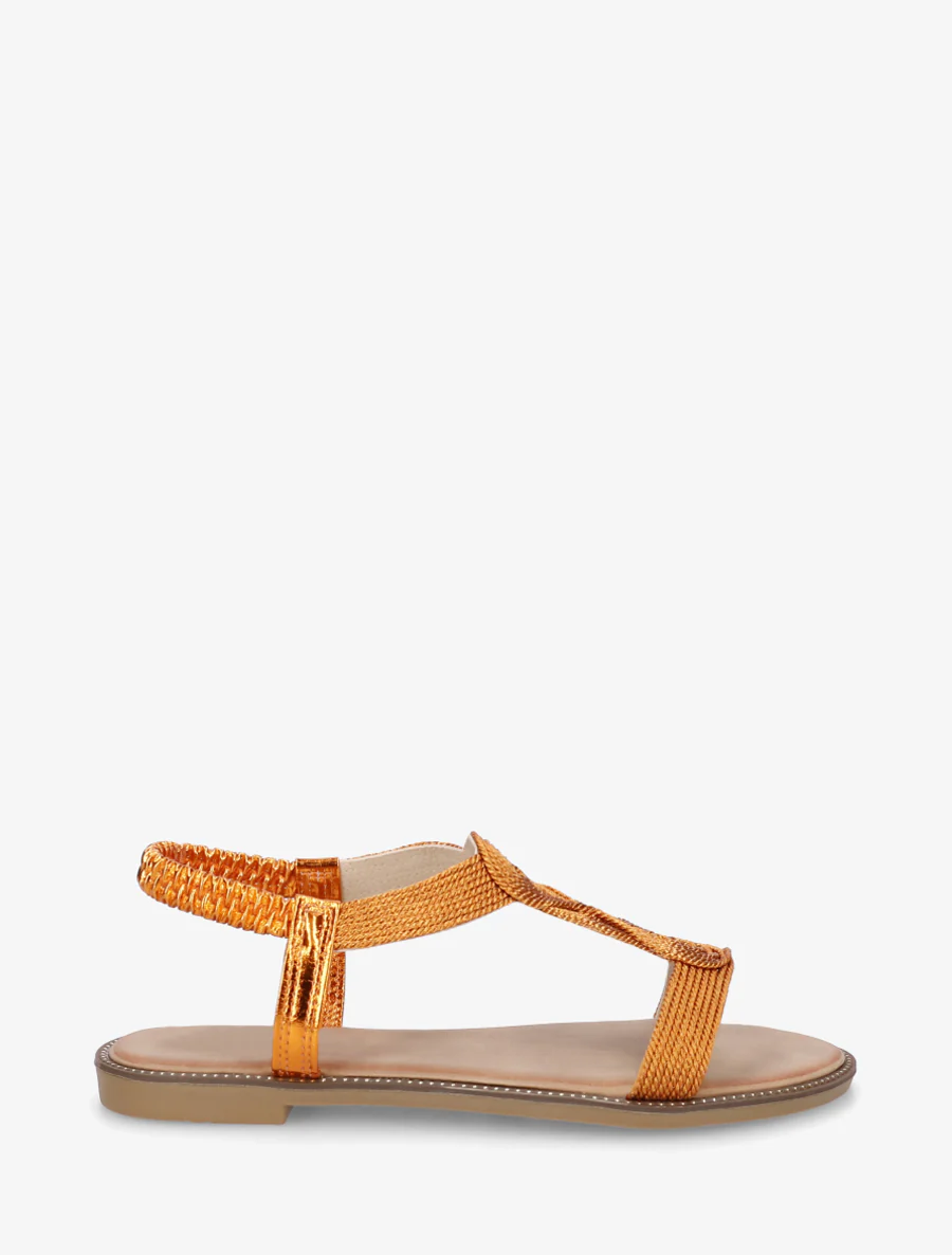 Gevlochten sandalen met elastische enkelband. - Oranje