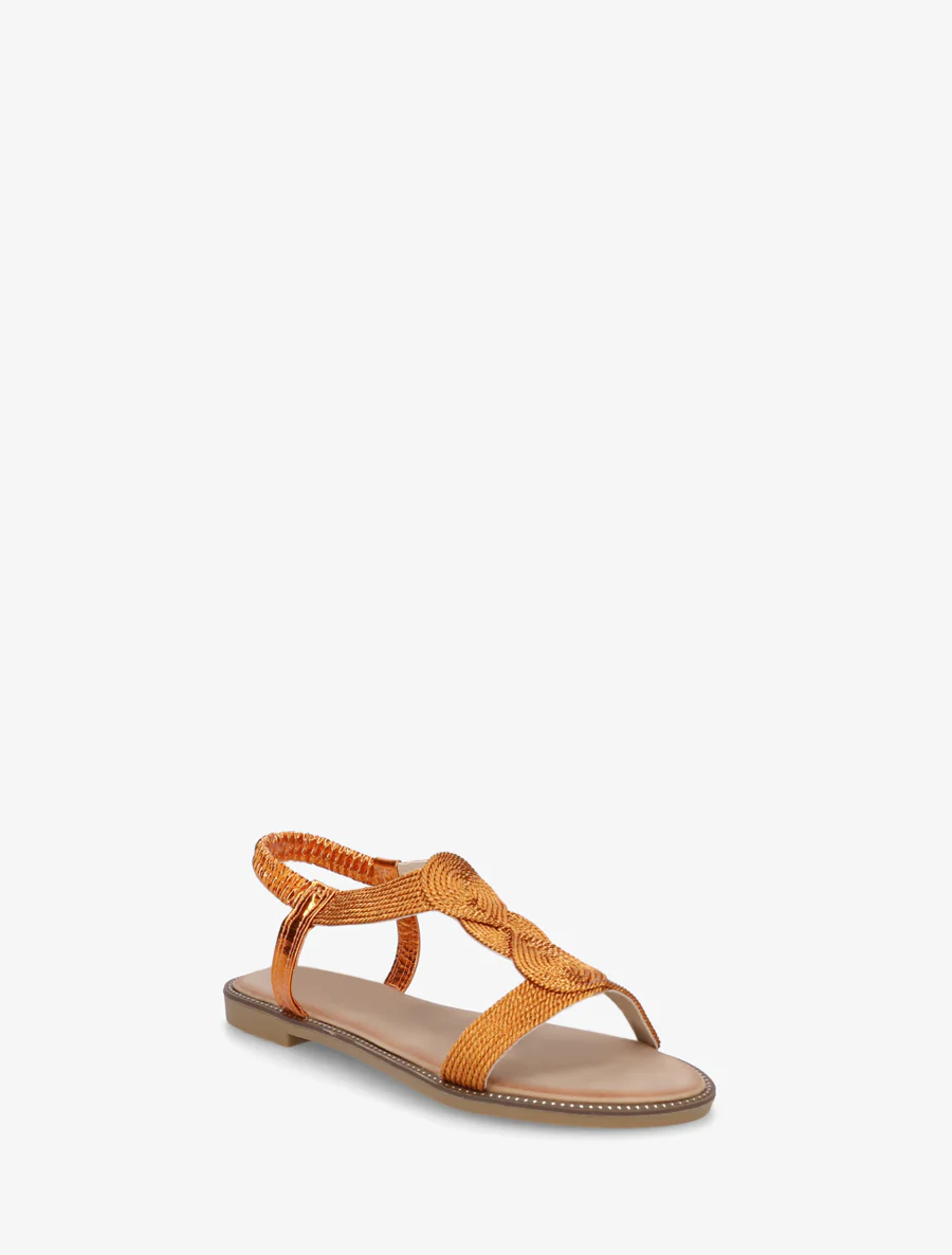 Gevlochten sandalen met elastische enkelband. - Oranje - Image 2