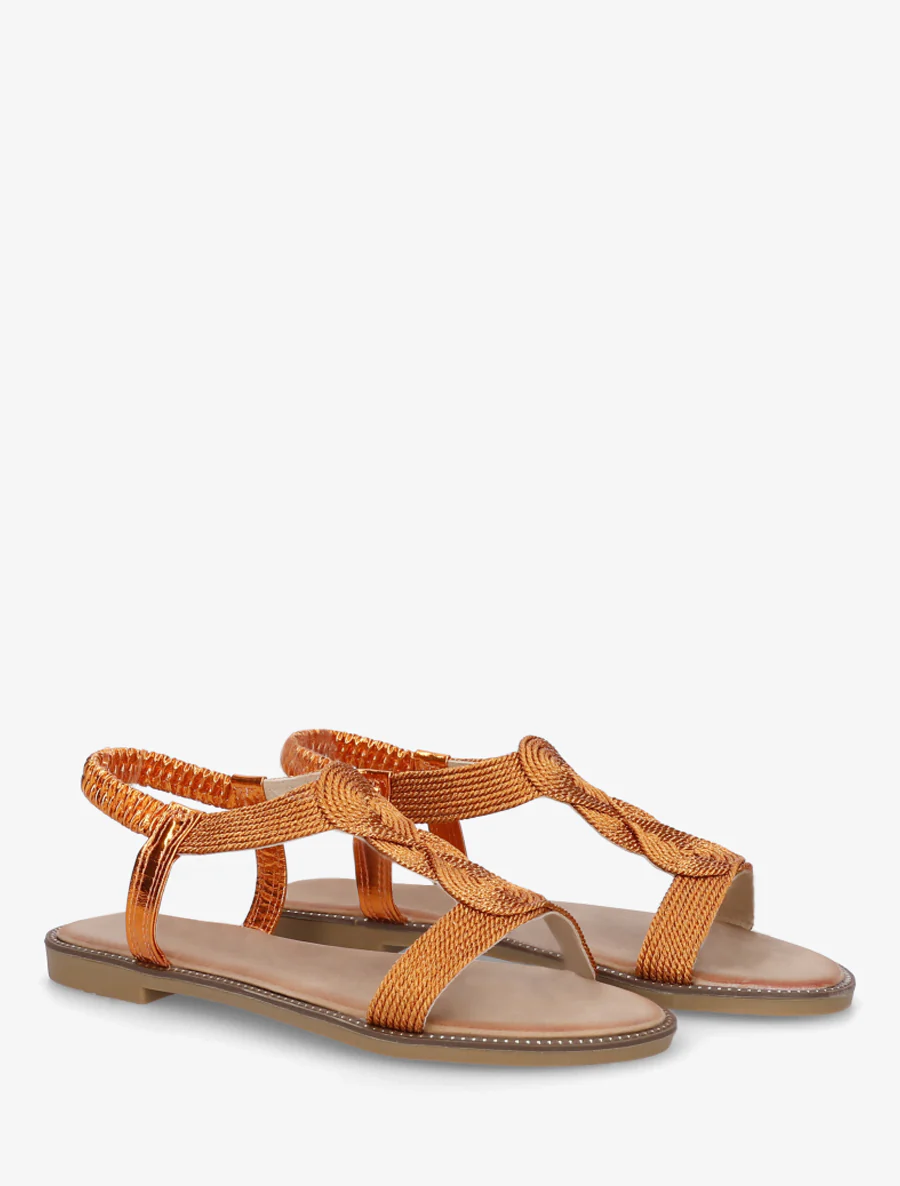 Gevlochten sandalen met elastische enkelband. - Oranje - Image 4