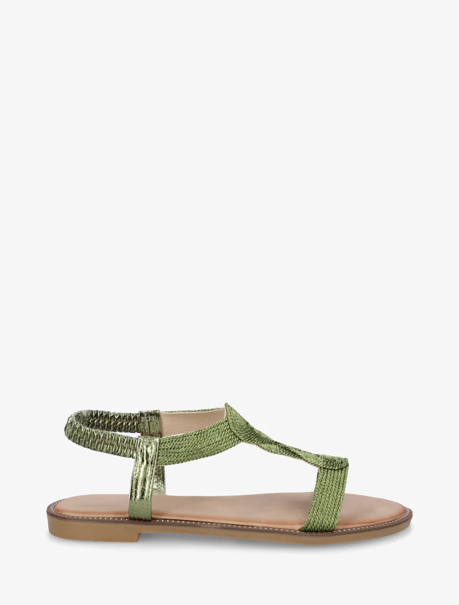 Gevlochten sandalen met elastische enkelband. - Olijfgroen