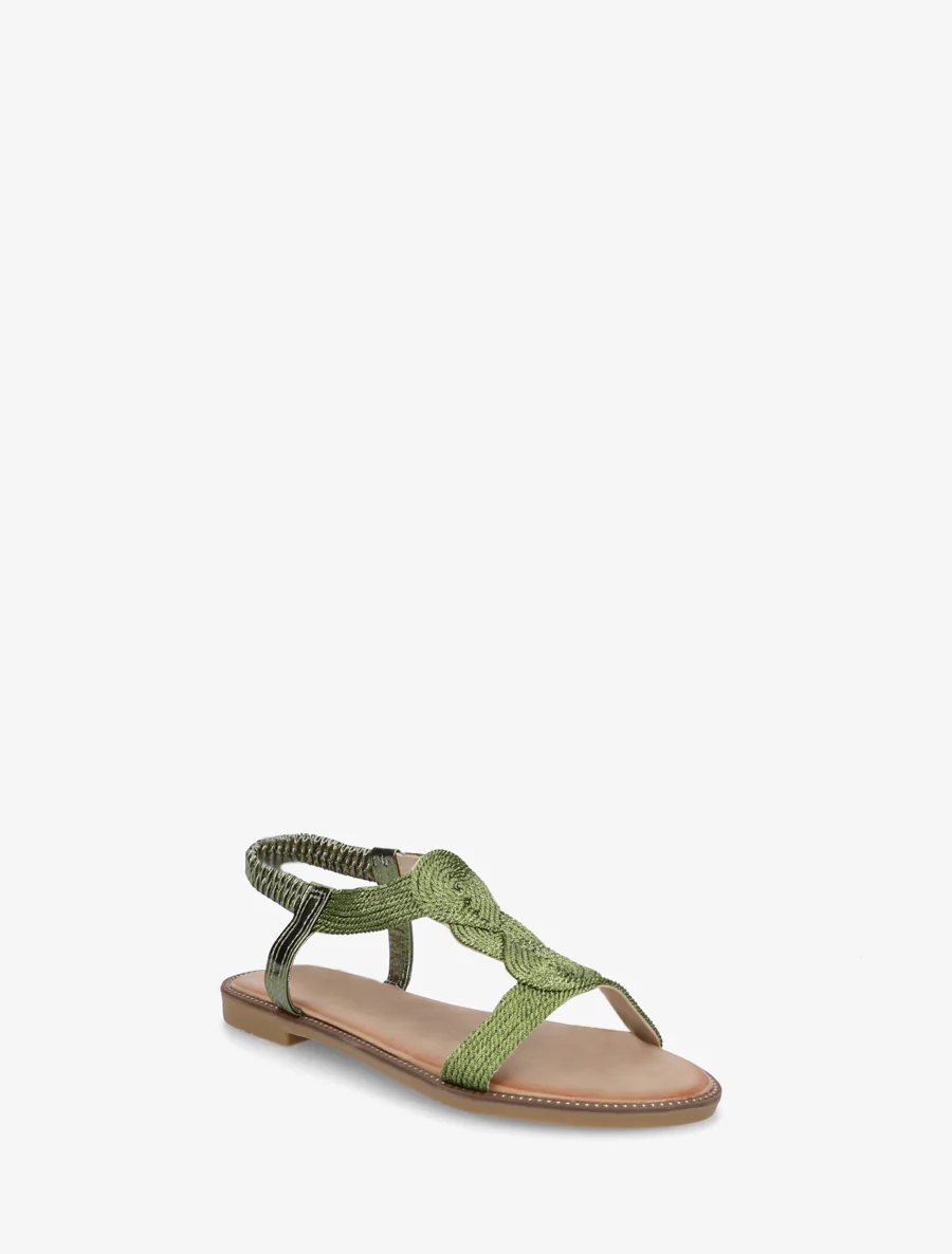 Gevlochten sandalen met elastische enkelband. - Olijfgroen - Image 2