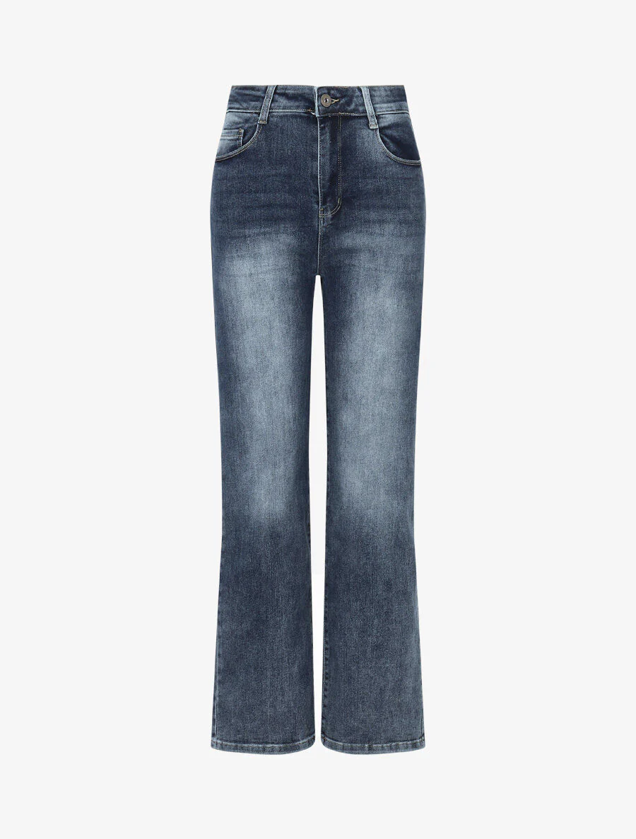 Gewassen push-up jeans met rechte pijpen - Blauw