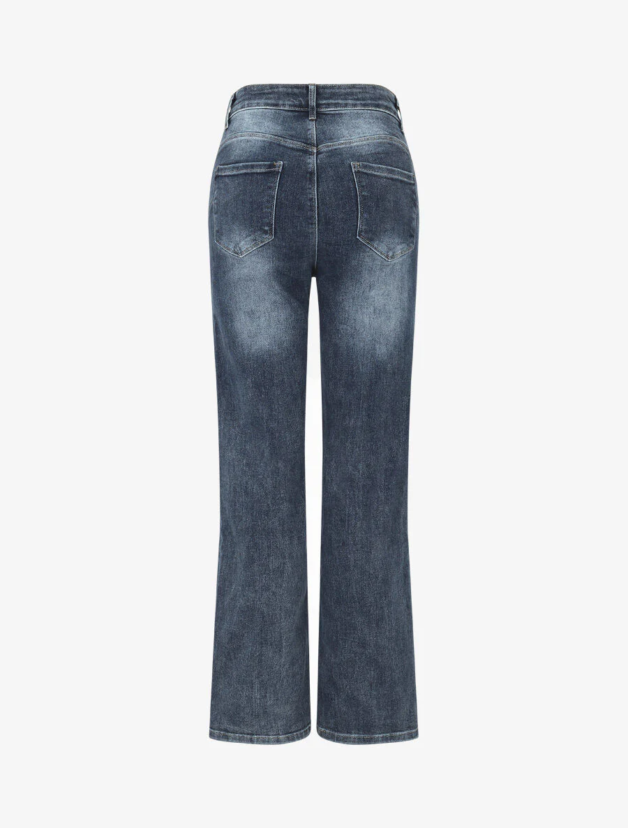 Gewassen push-up jeans met rechte pijpen - Blauw - Image 2