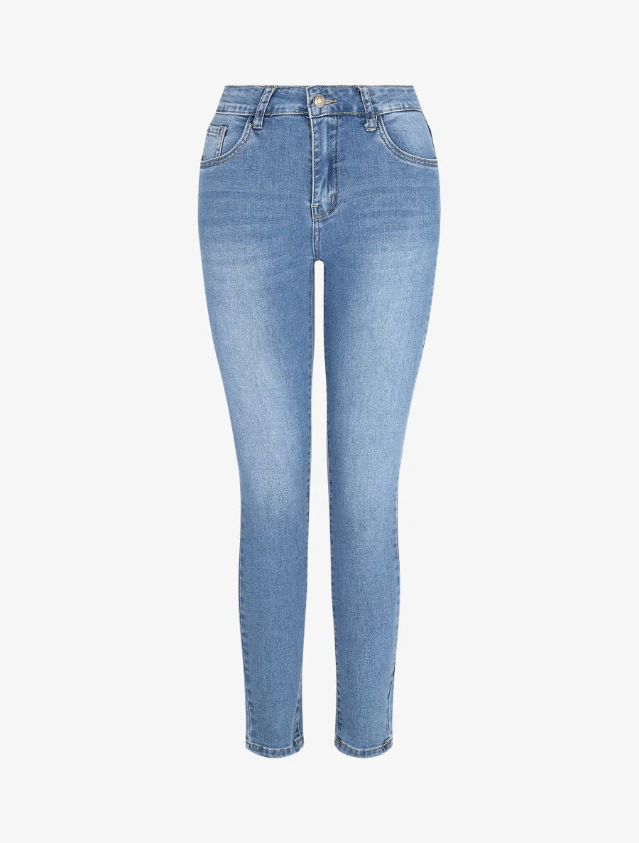 Gewassen slim jeans standaardmaat - Lichtblauw