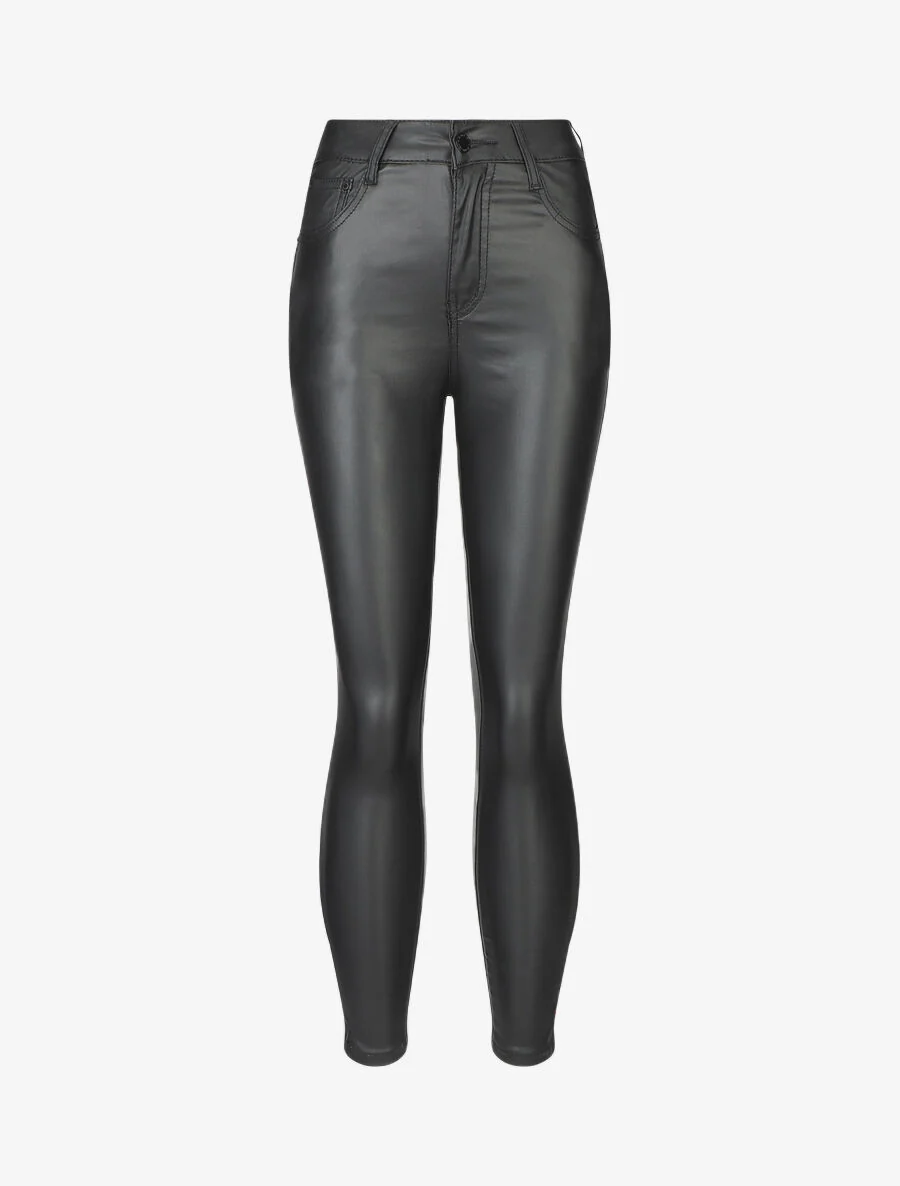 Gewaxte push-up skinny jeans - Zwart