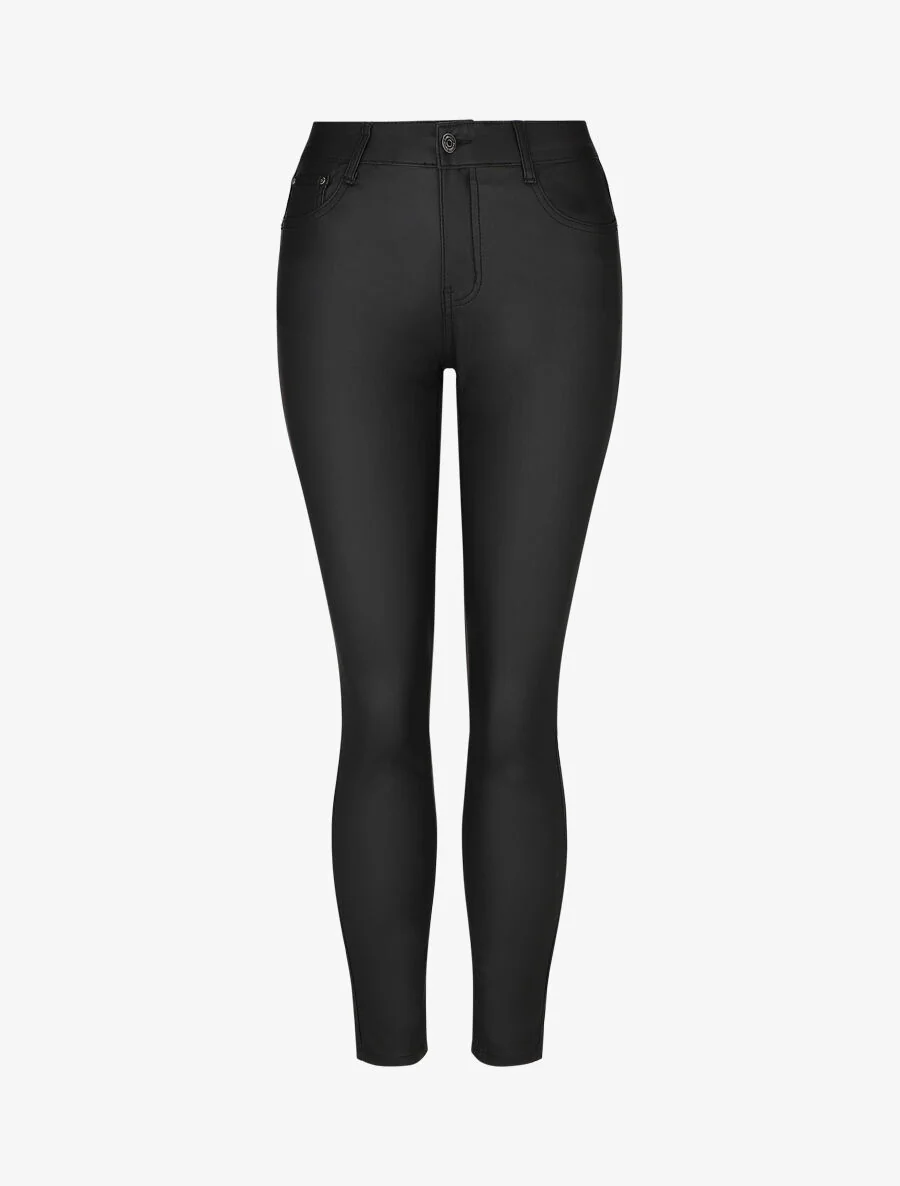 Gewaxte skinny jeans met hoge taille - zwart